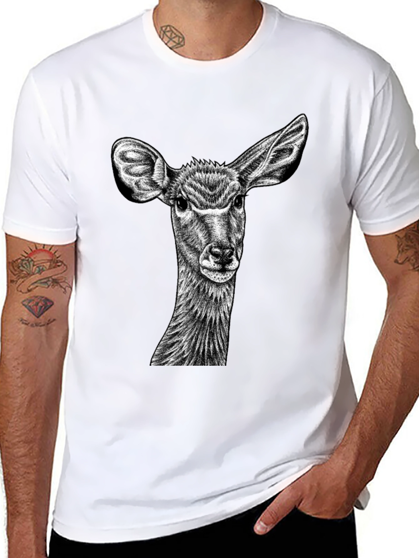 Black Deer Graphic Tee - Unique Animal Print Shirt view 8
