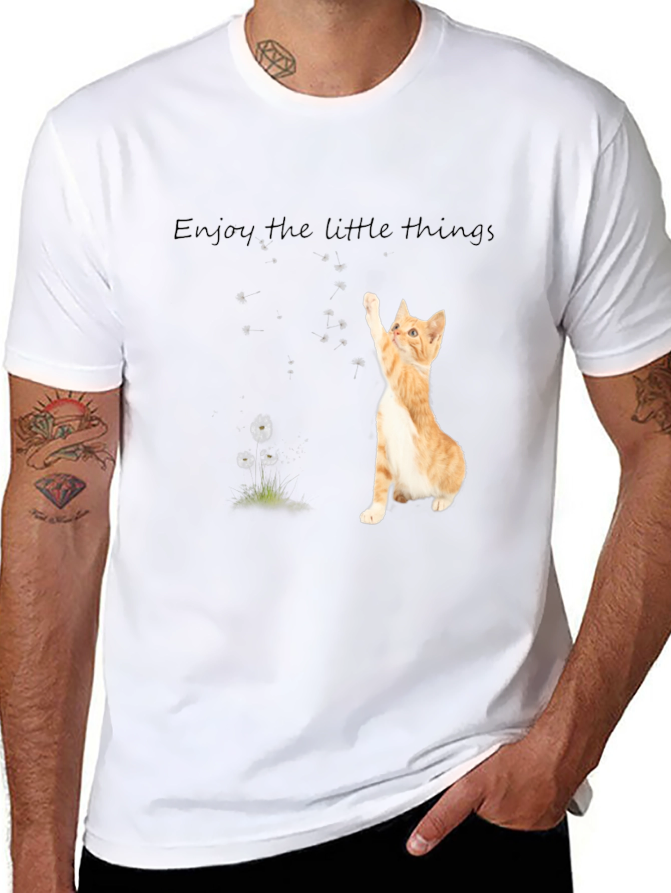 Black Cute Cat 'Enjoy the Little Things' Black T-Shirt view 8