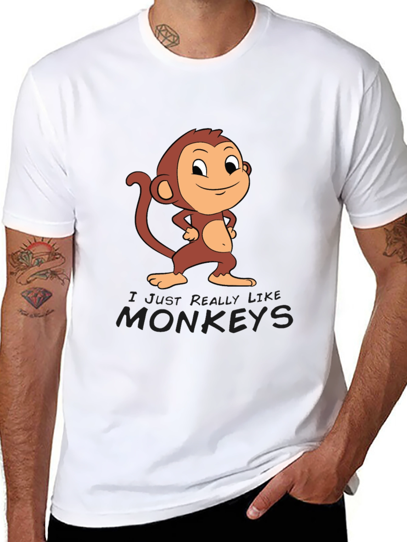 Black Monkey Cartoon Graphic Black Tee view 8