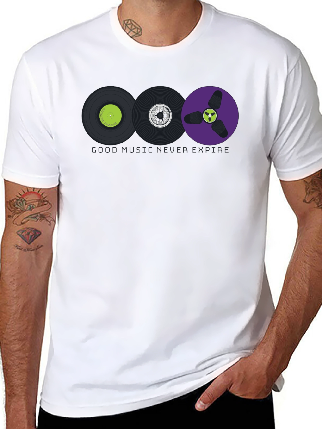 Black Vintage Music T-Shirt - "Good Music Never Expire" view 8