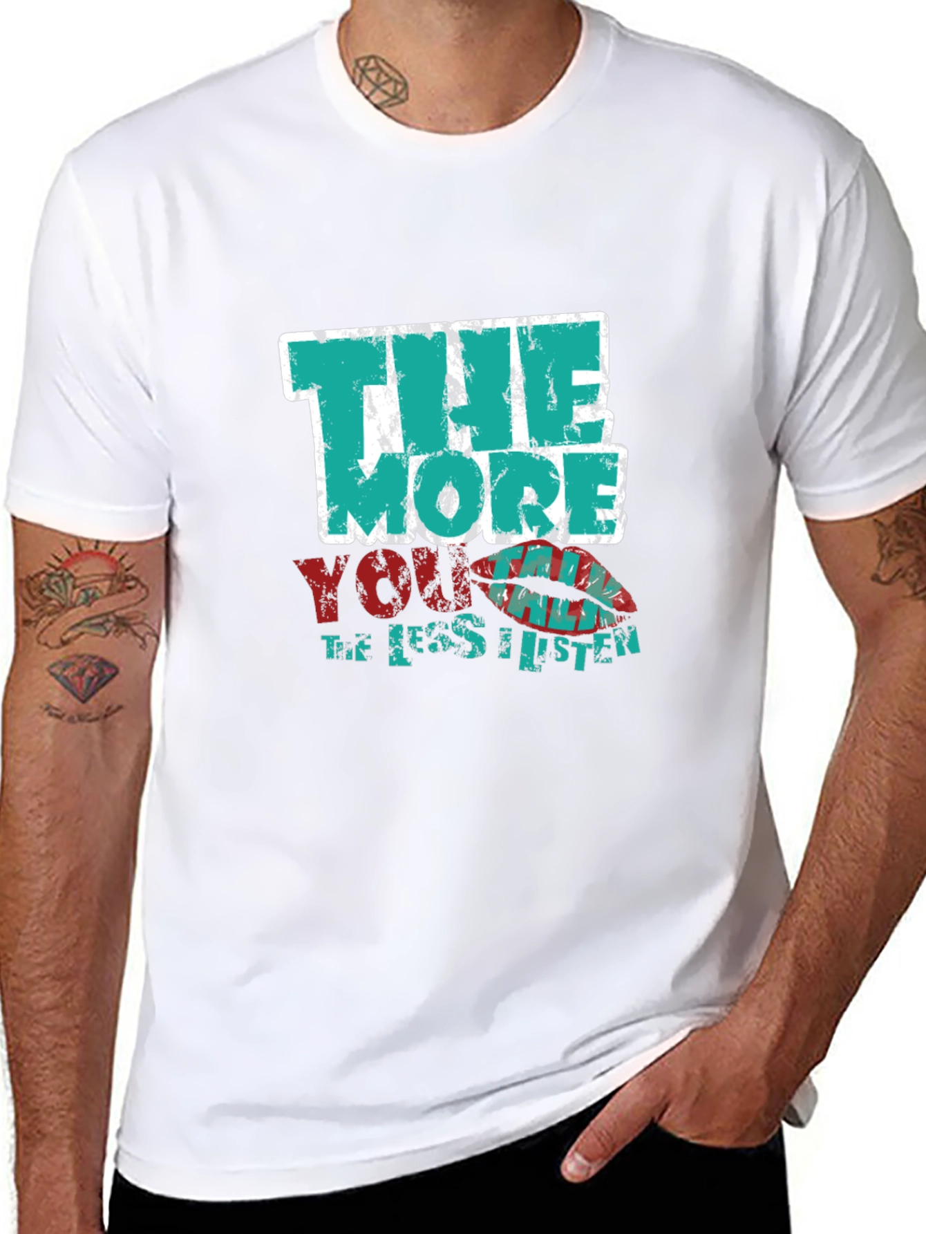 Black Humorous Graphic T-Shirt - "The More You Listen" view 8