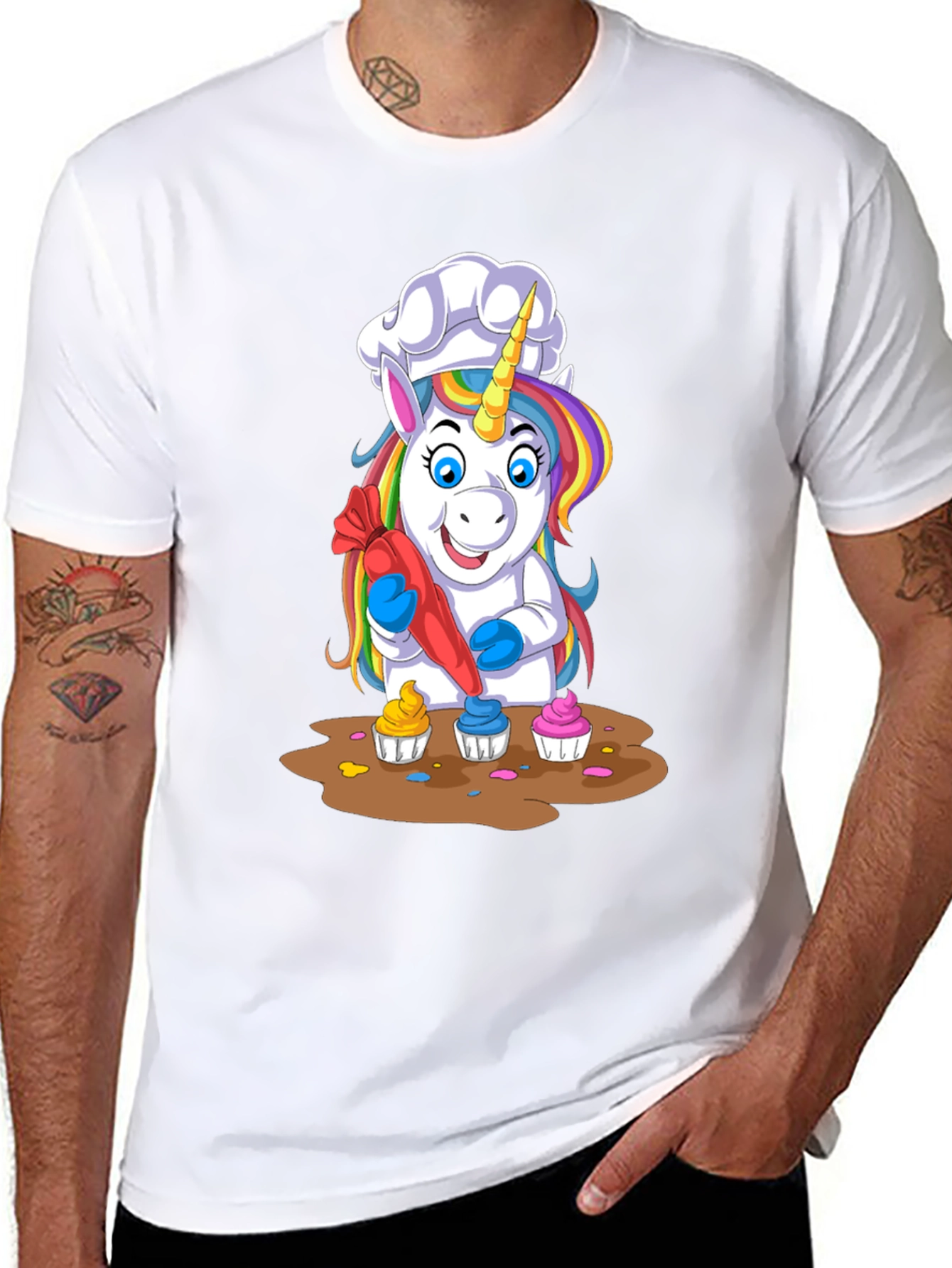 Black Unicorn Chef Cupcake T-Shirt view 8