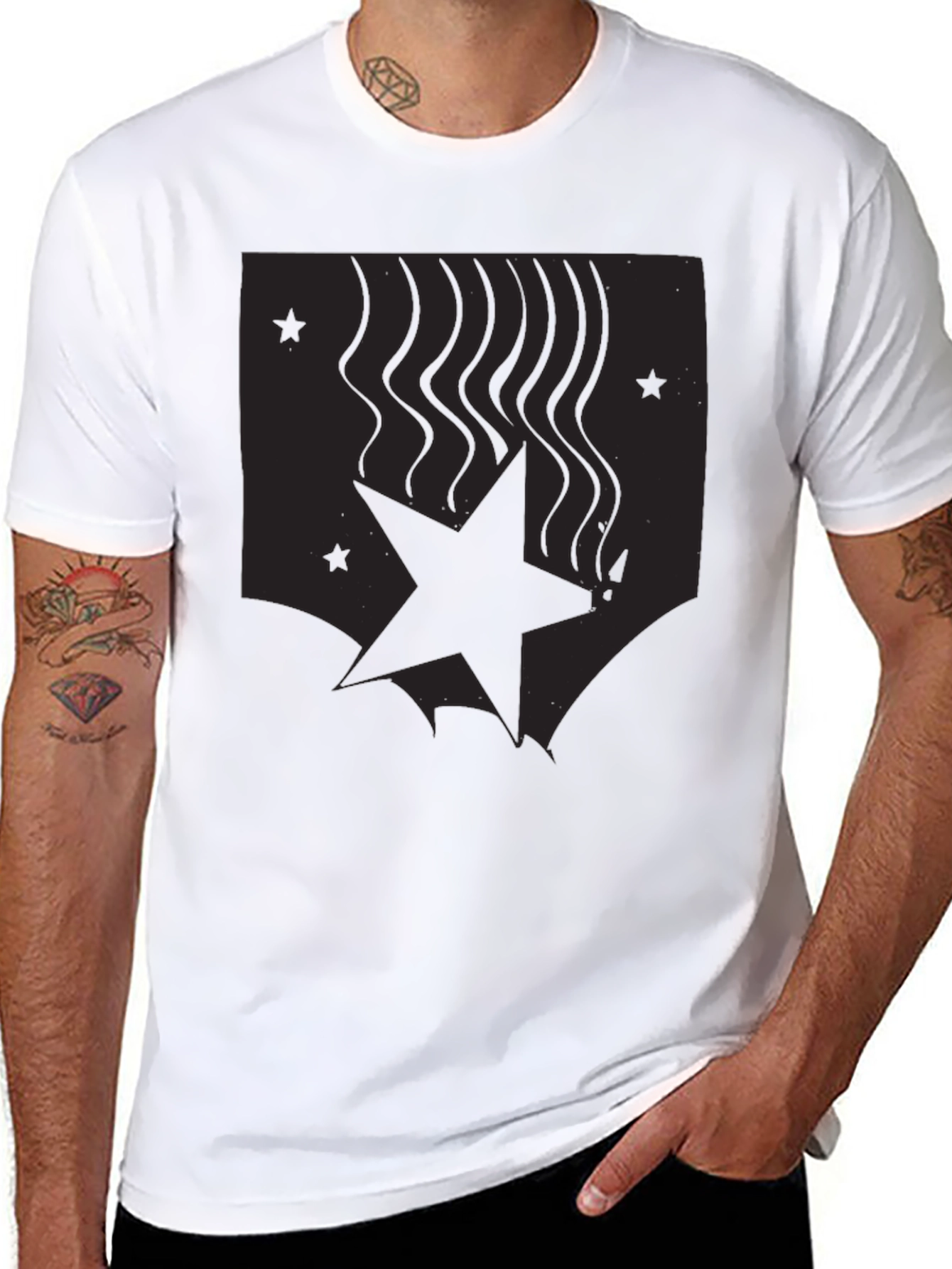 Black Men's Black Graphic Tee - Star Design view 8