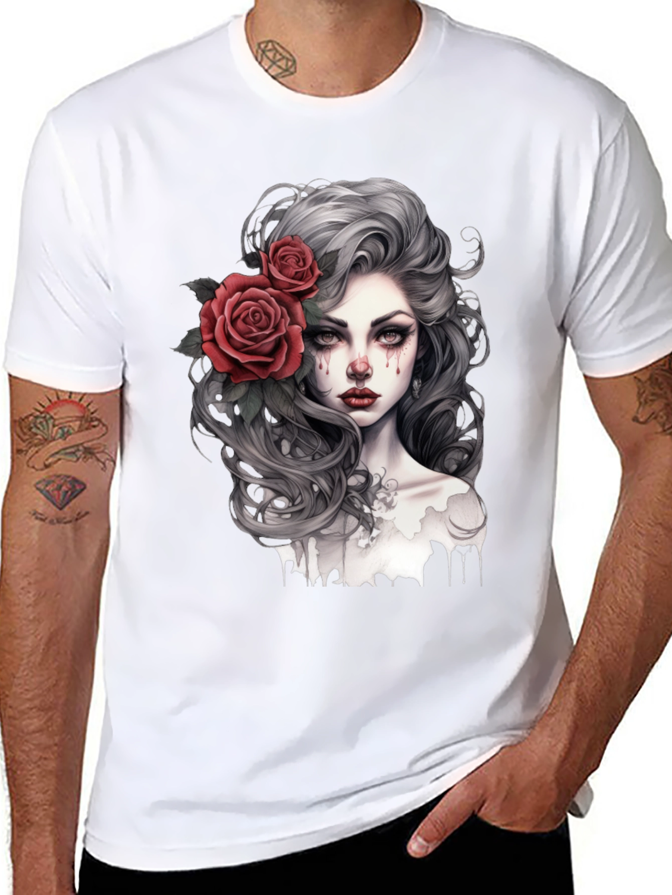 Black Gothic Rose Woman Graphic Print Black Tee view 8