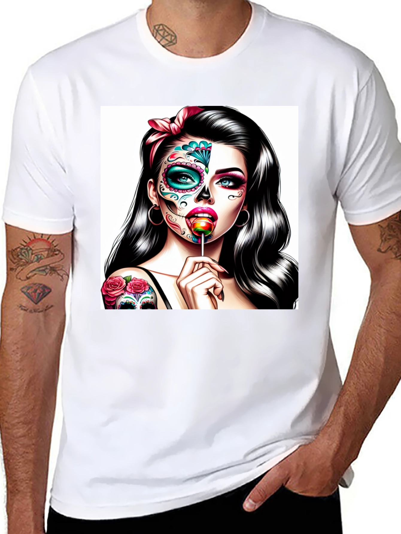 Black Sugar Skull Girl T-Shirt - Dia de los Muertos Art view 8
