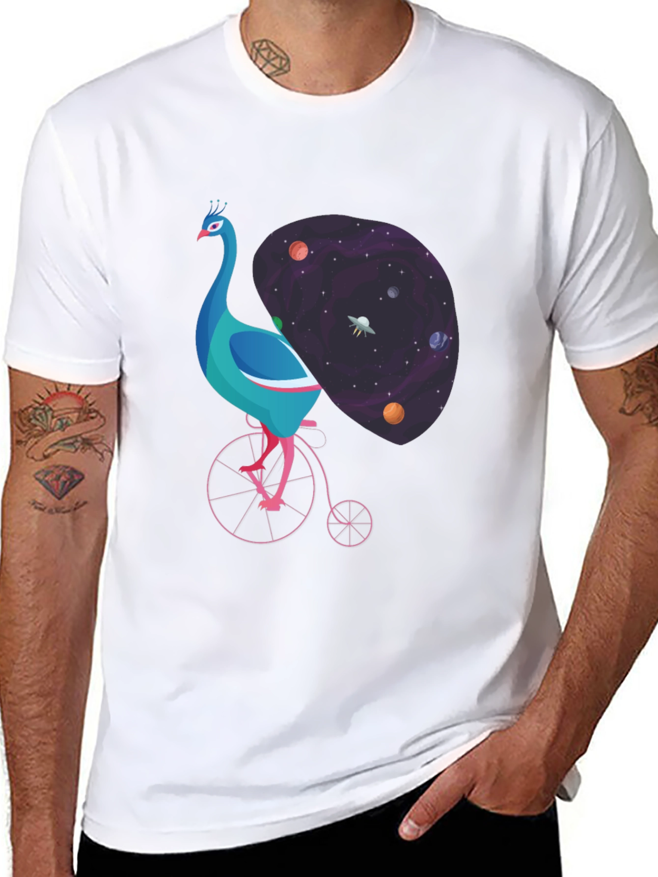 Black Cosmic Peacock Bike Graphic Tee view 8