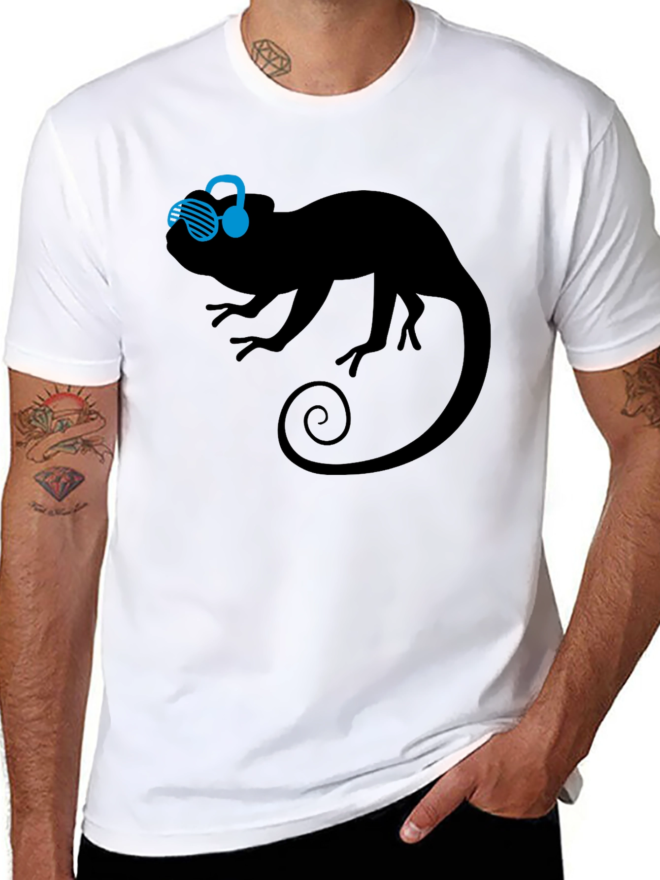 Black Cool Chameleon Graphic Tee - Black Cotton T-Shirt view 8