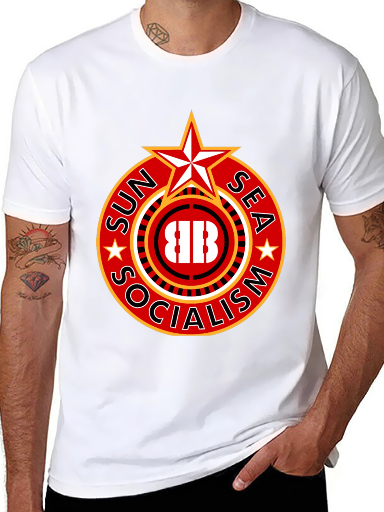 Black Sun Sea Socialism T-Shirt - Bold Graphic Tee view 8