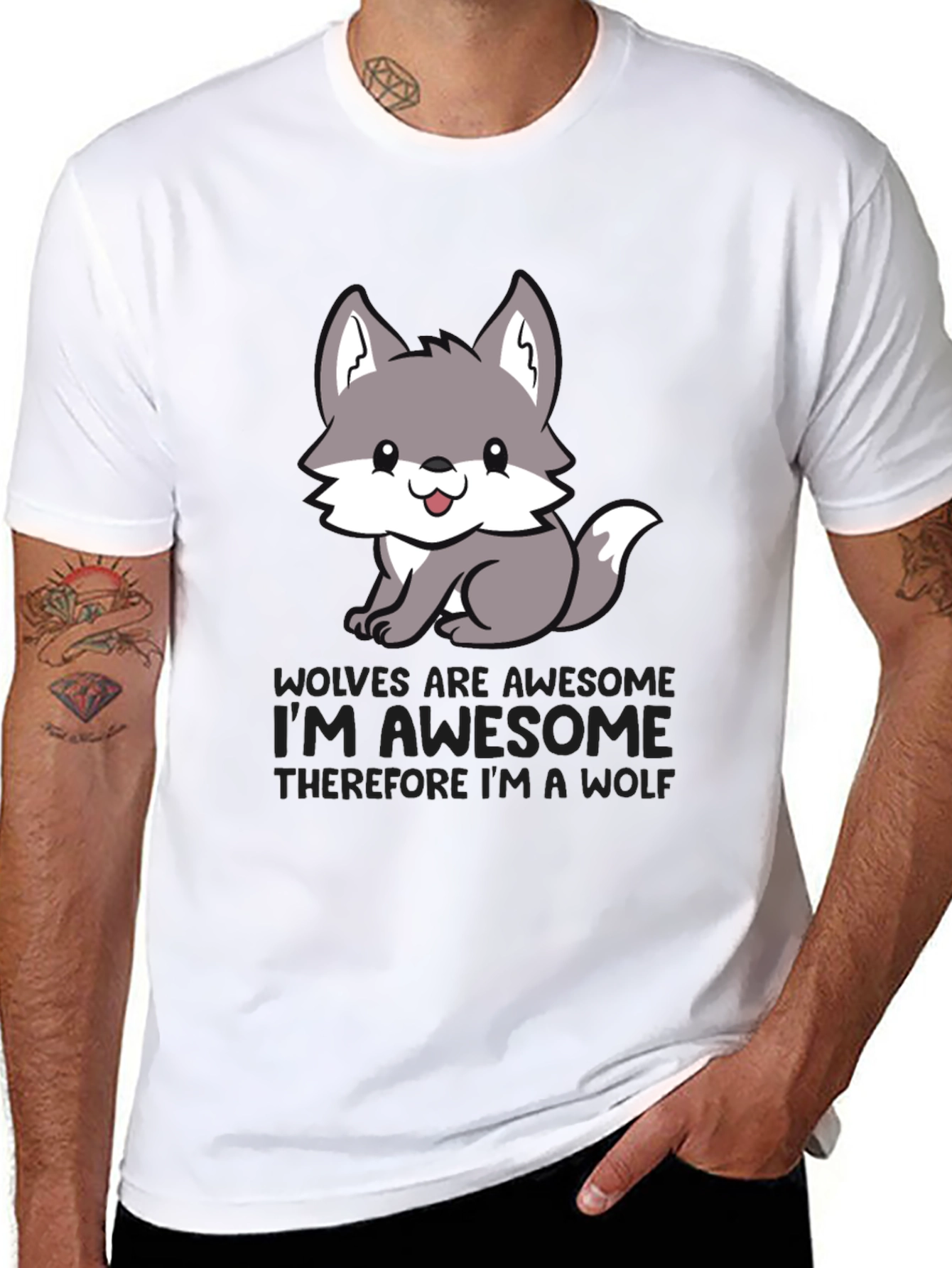 Black Awesome Wolf T-Shirt - Cute Animal Graphic Tee view 8