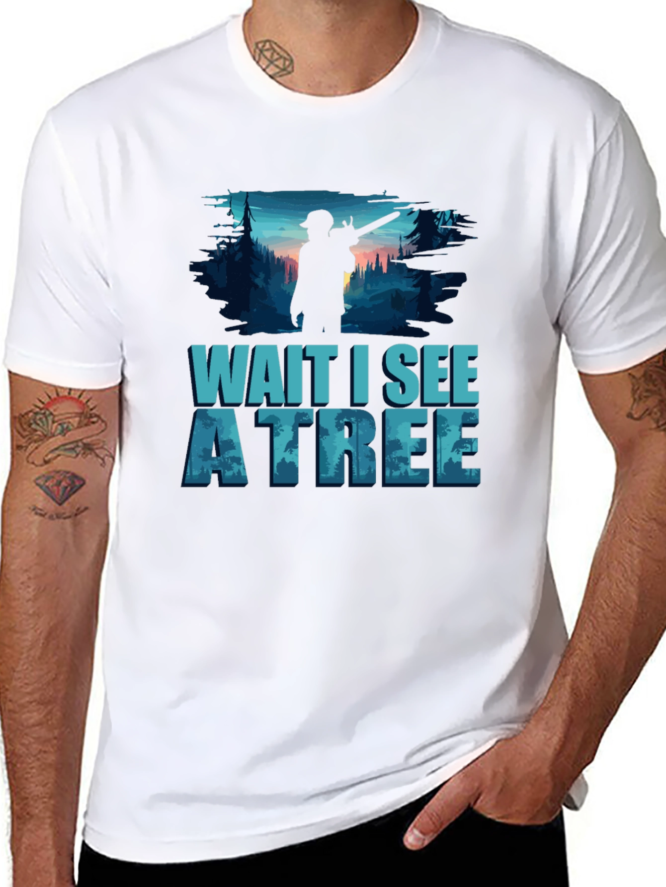 Black Wait I See A Tree Lumberjack T-Shirt view 8