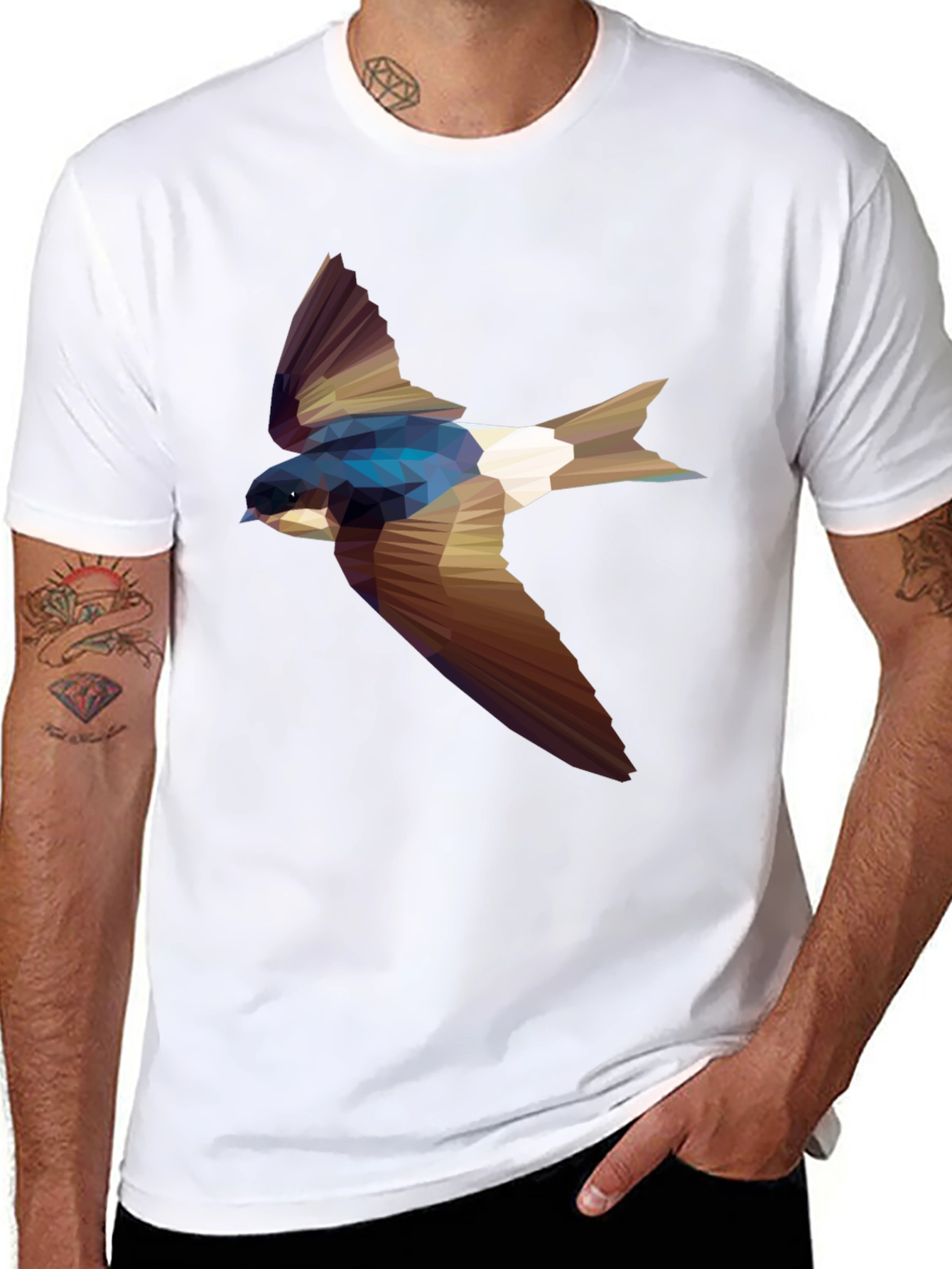 Black Geometric Swallow Print Black T-Shirt view 8