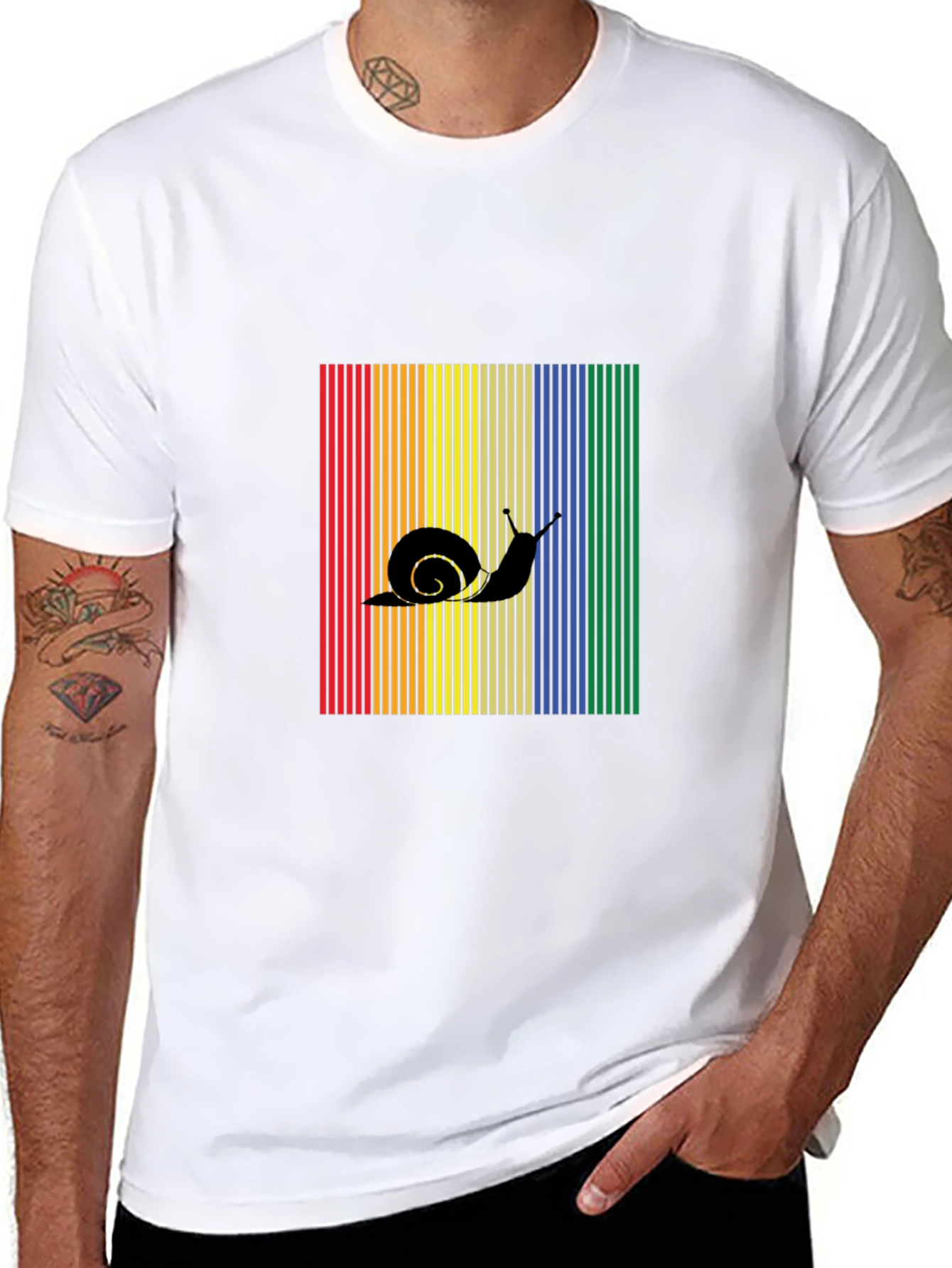Black Snail Silhouette Rainbow Striped T-Shirt view 8