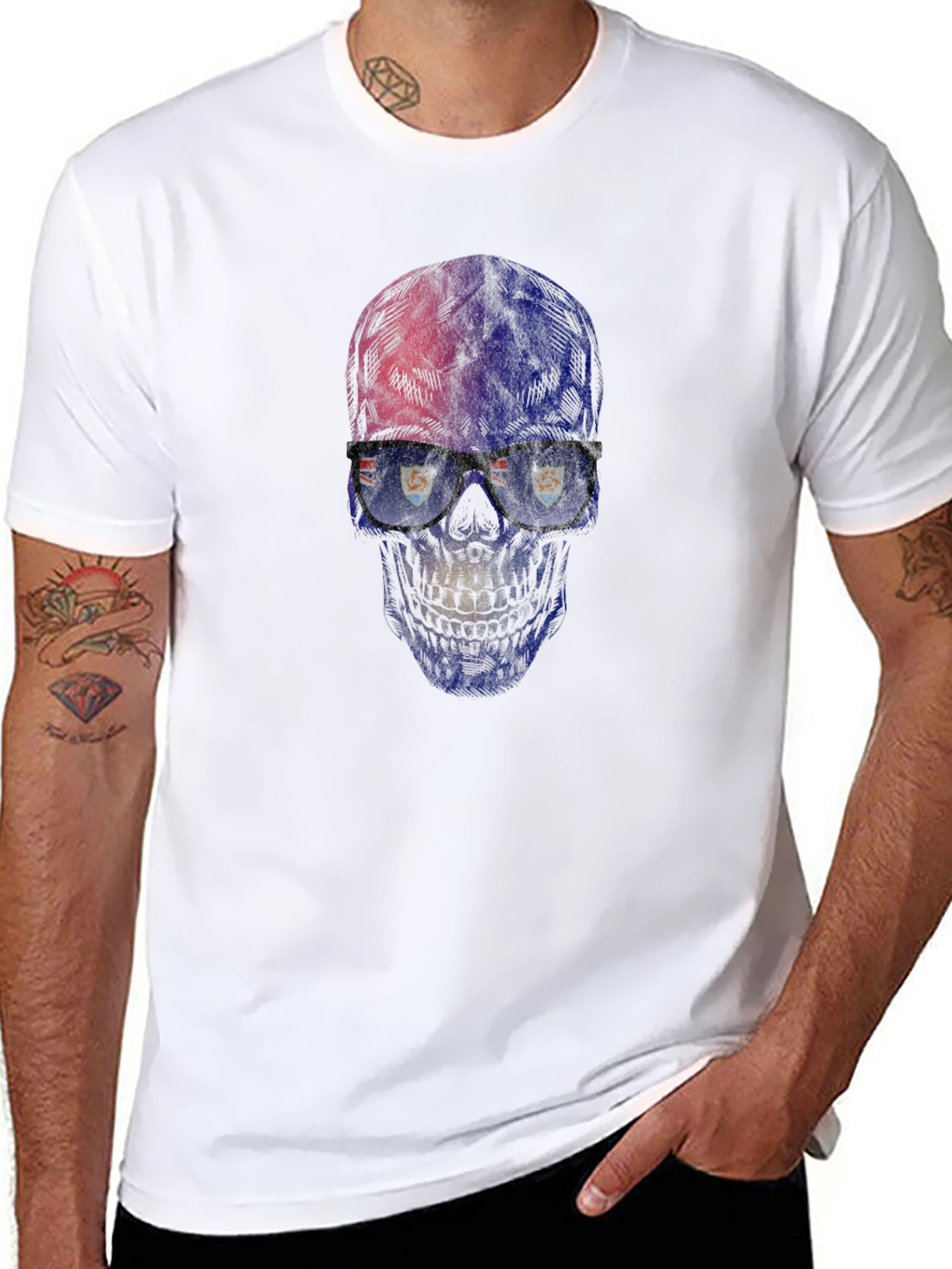 Black Skull with Glasses Graphic T-Shirt view 8