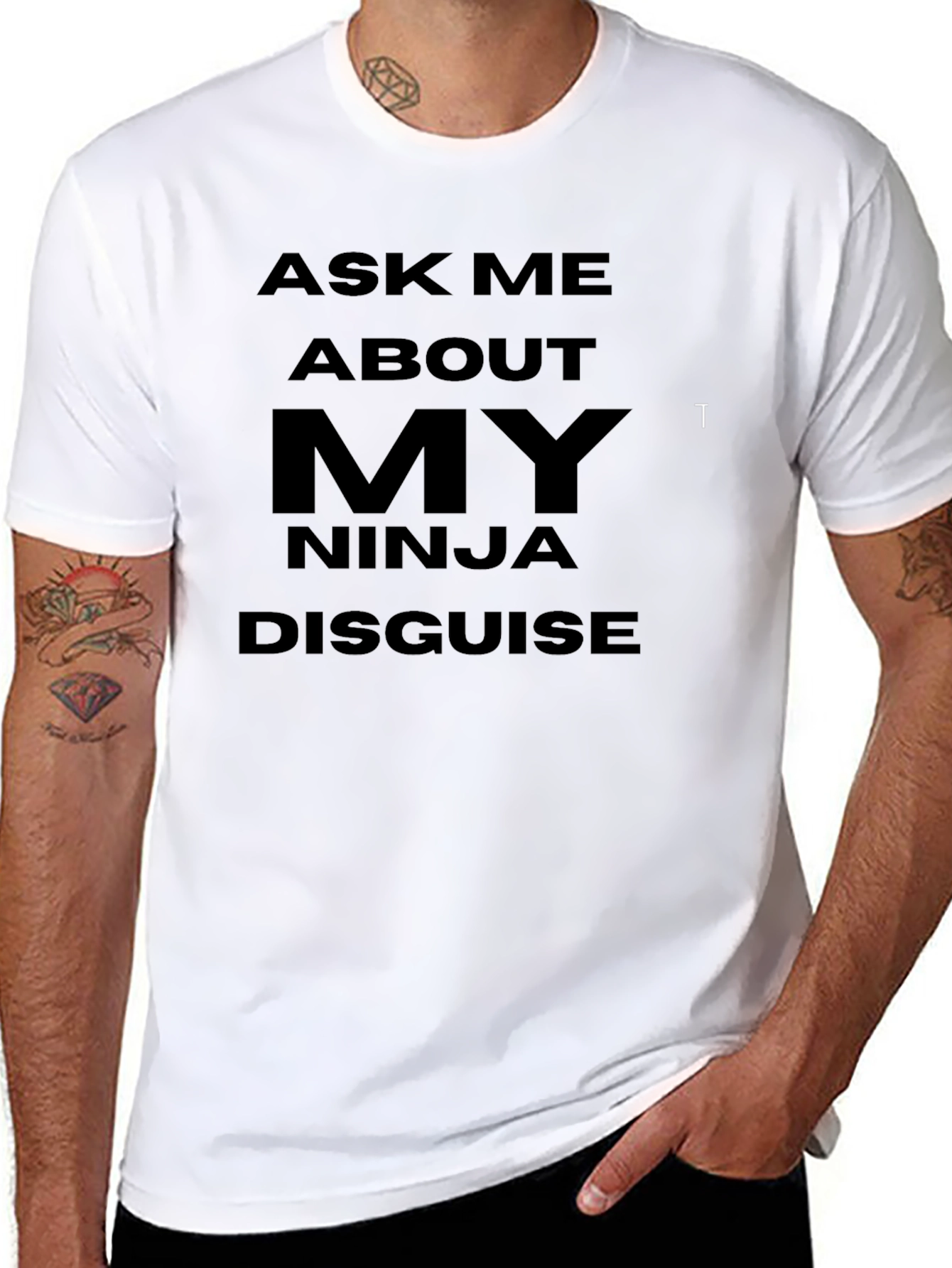 Black Ninja Disguise Ask Me About T-Shirt view 8