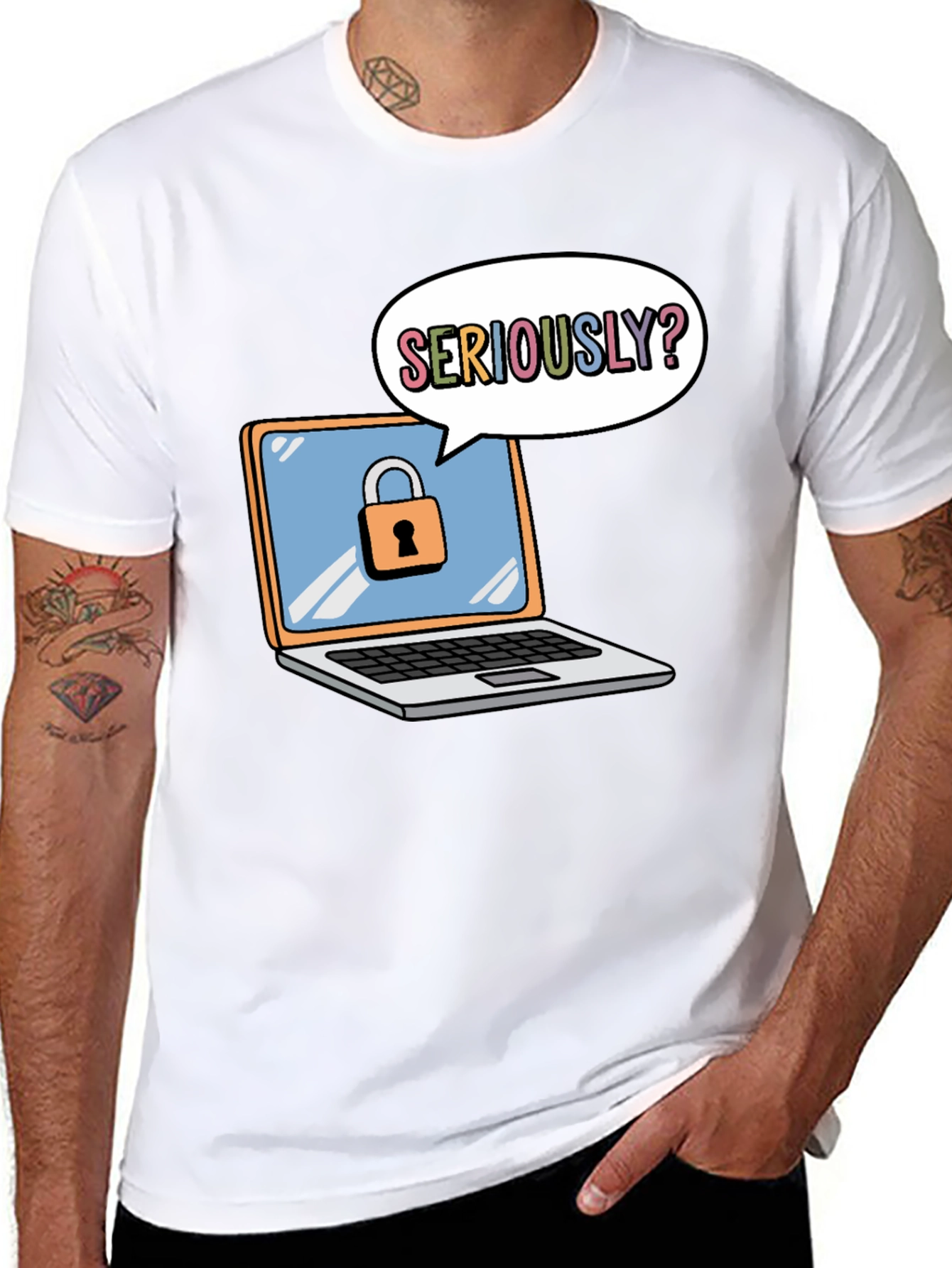 Black Funny Security Laptop T-Shirt view 8