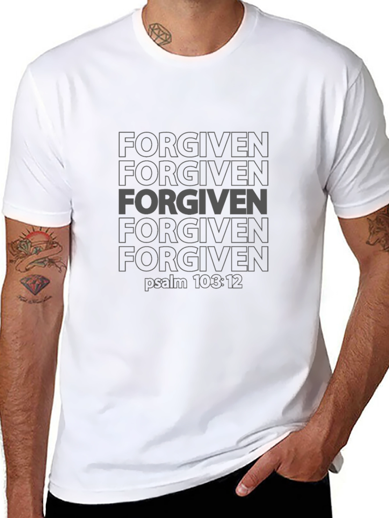 Black Forgiven Psalm 103:12 Graphic Tee view 8