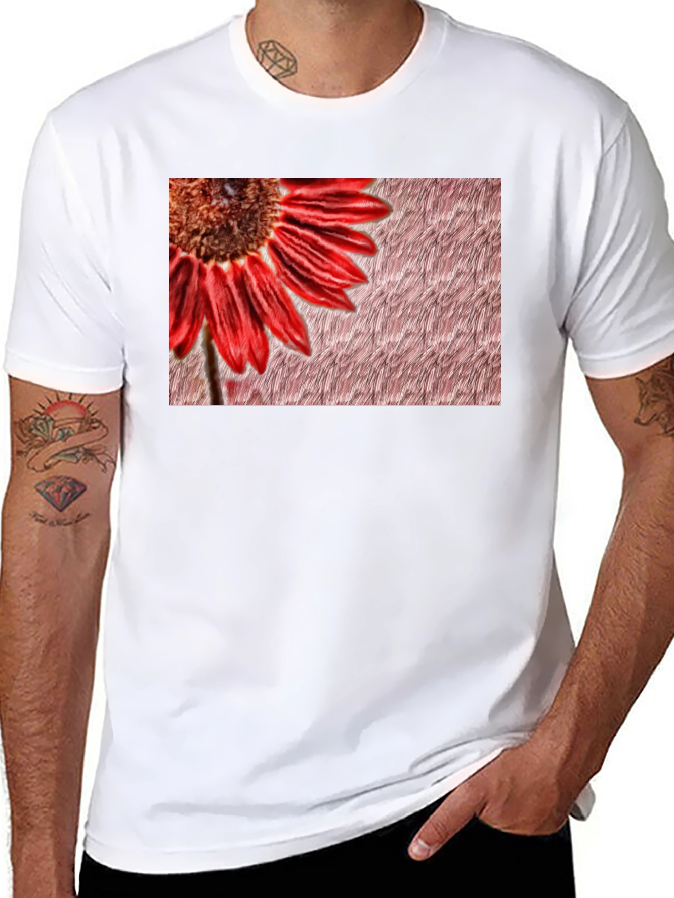 Black Red Flower Graphic Print Black Tee view 8
