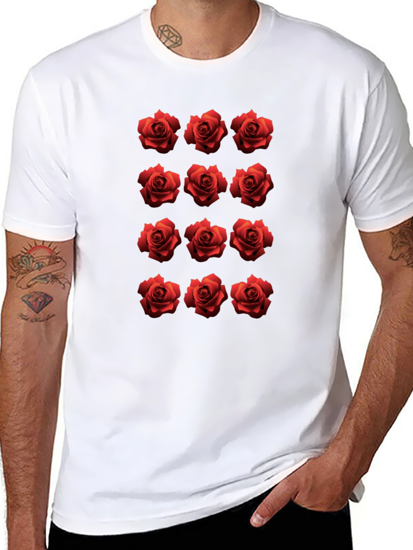Black Rose Pattern Black T-Shirt view 8