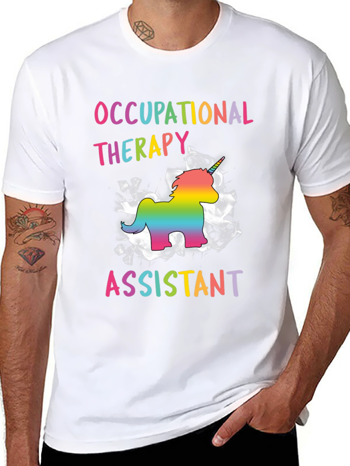 Black Occupational Therapy Assistant Rainbow Unicorn T-Shirt view 8