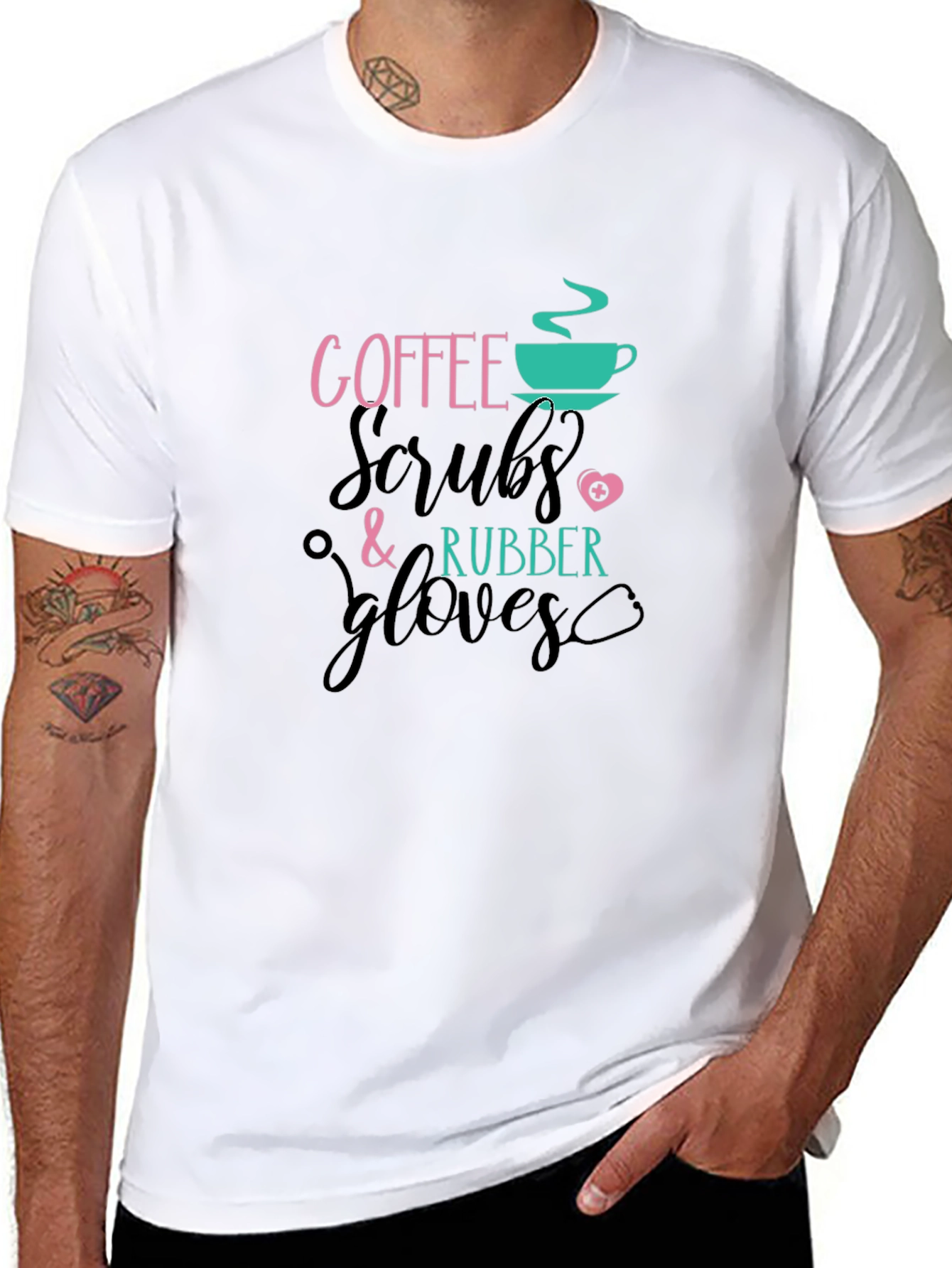 Black Coffee Scrubs Rubber Gloves T-Shirt view 8