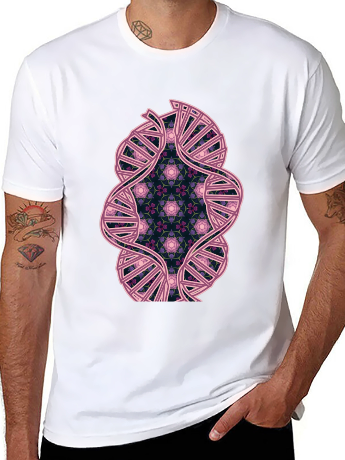 Black DNA Floral Graphic Tee - Stylish Science Shirt view 8