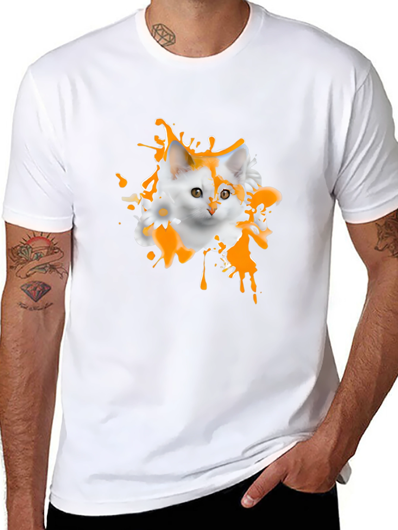 Black Cute Cat Splatter Graphic T-Shirt view 8