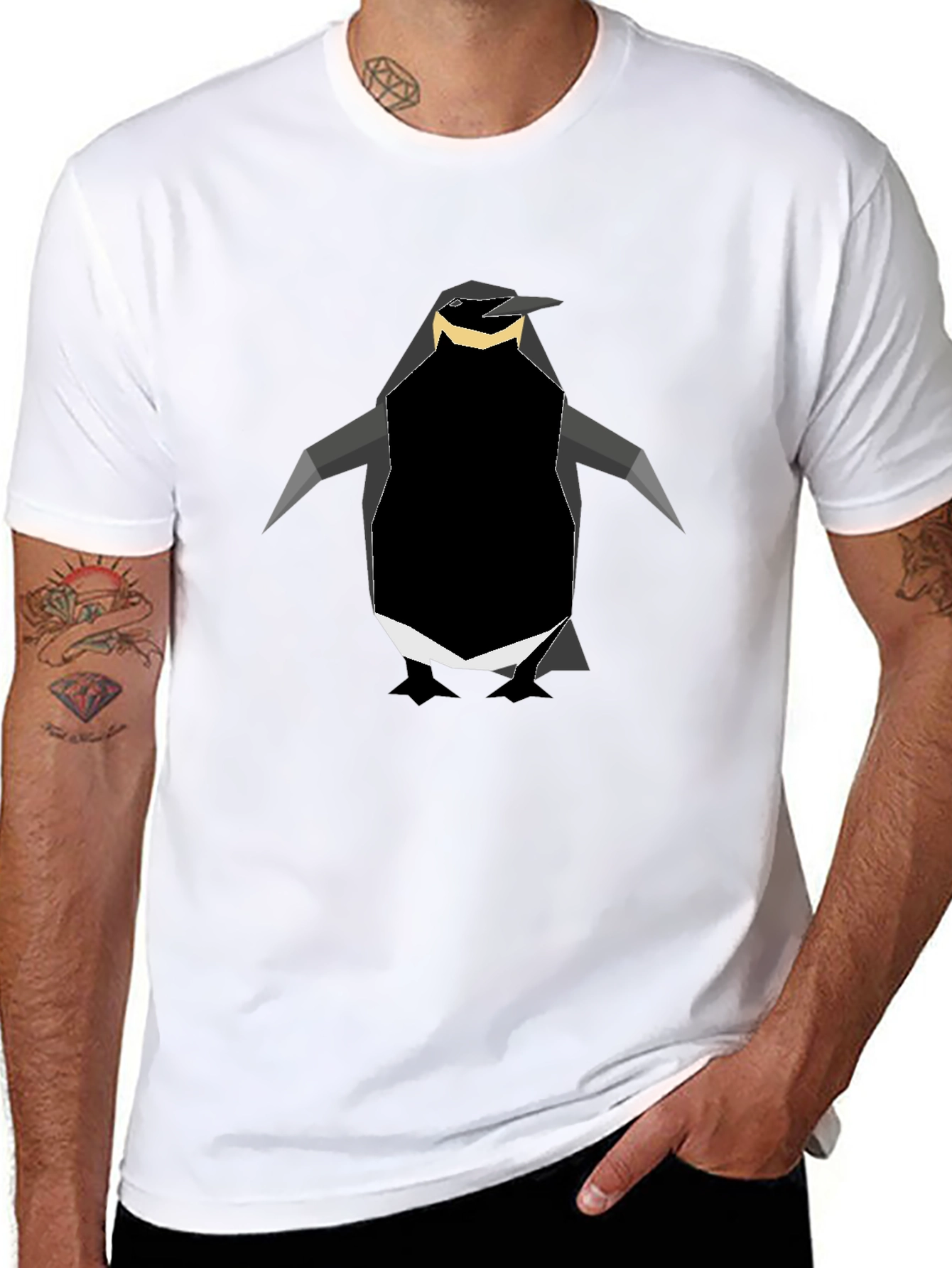 Black Geometric Penguin Graphic Tee - Black view 8