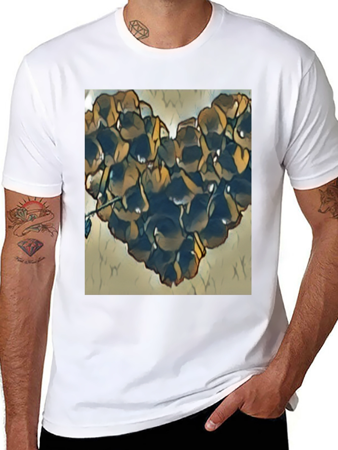 Black Floral Heart Graphic T-Shirt - Black view 8