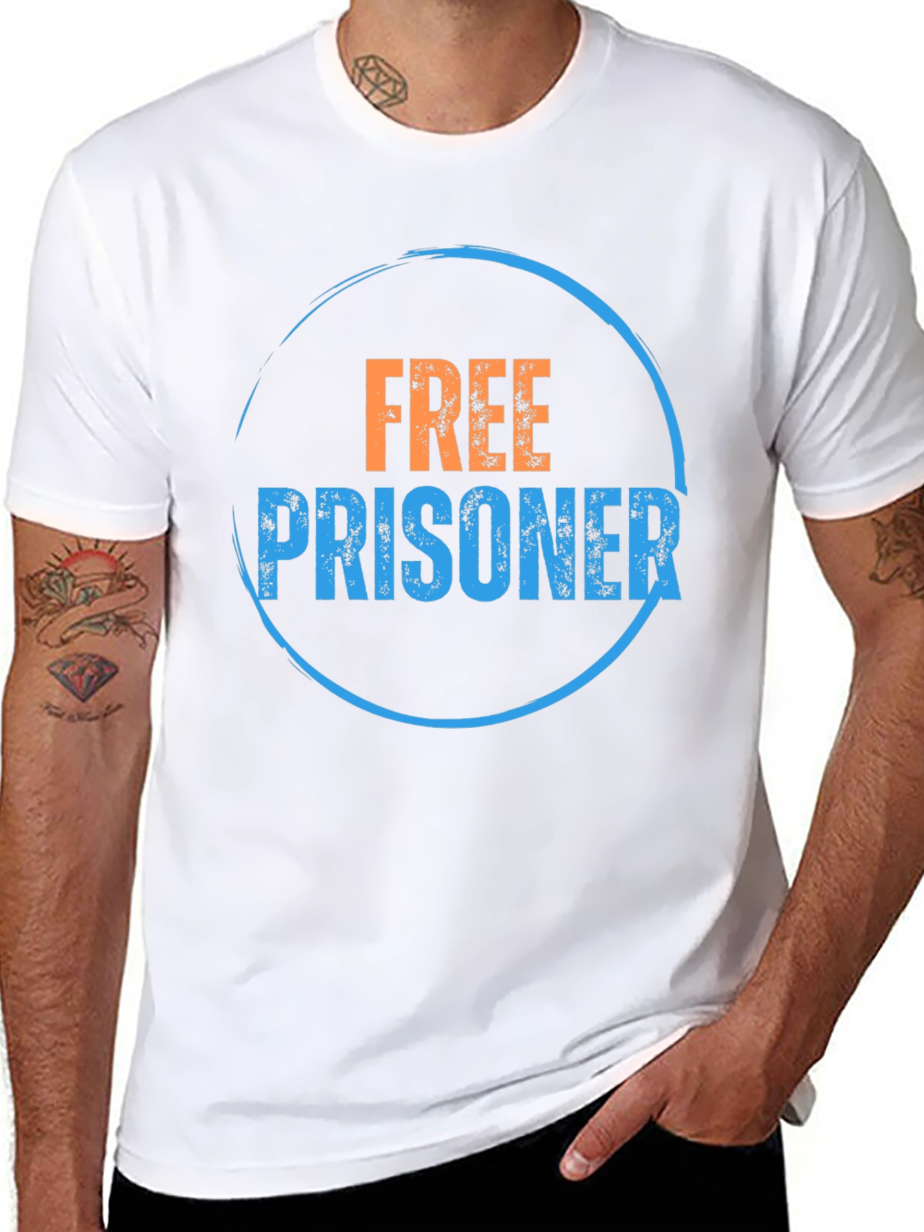 Black Free Prisoner Graphic T-Shirt - Black Crew Neck Tee view 8