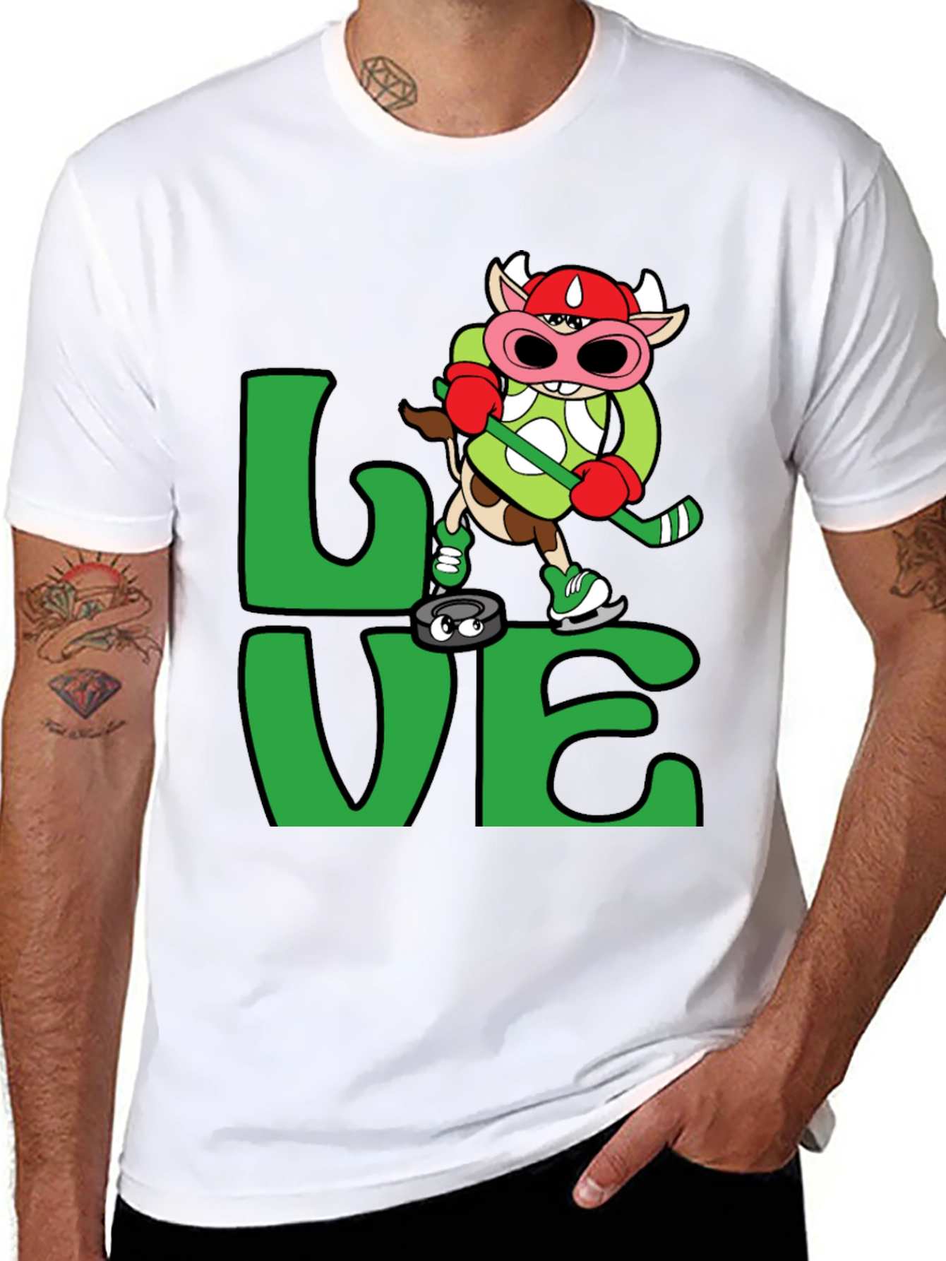 Black Love Hockey Cow T-Shirt Black view 8