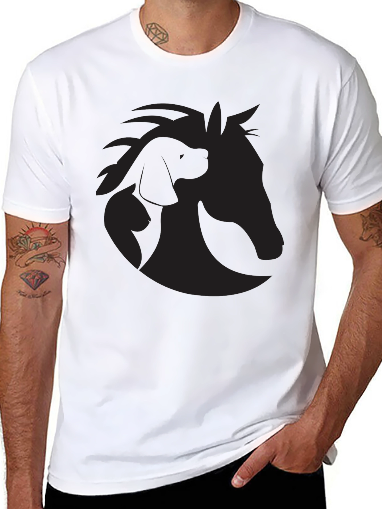 Black Equine & Canine Silhouette Graphic Tee view 8