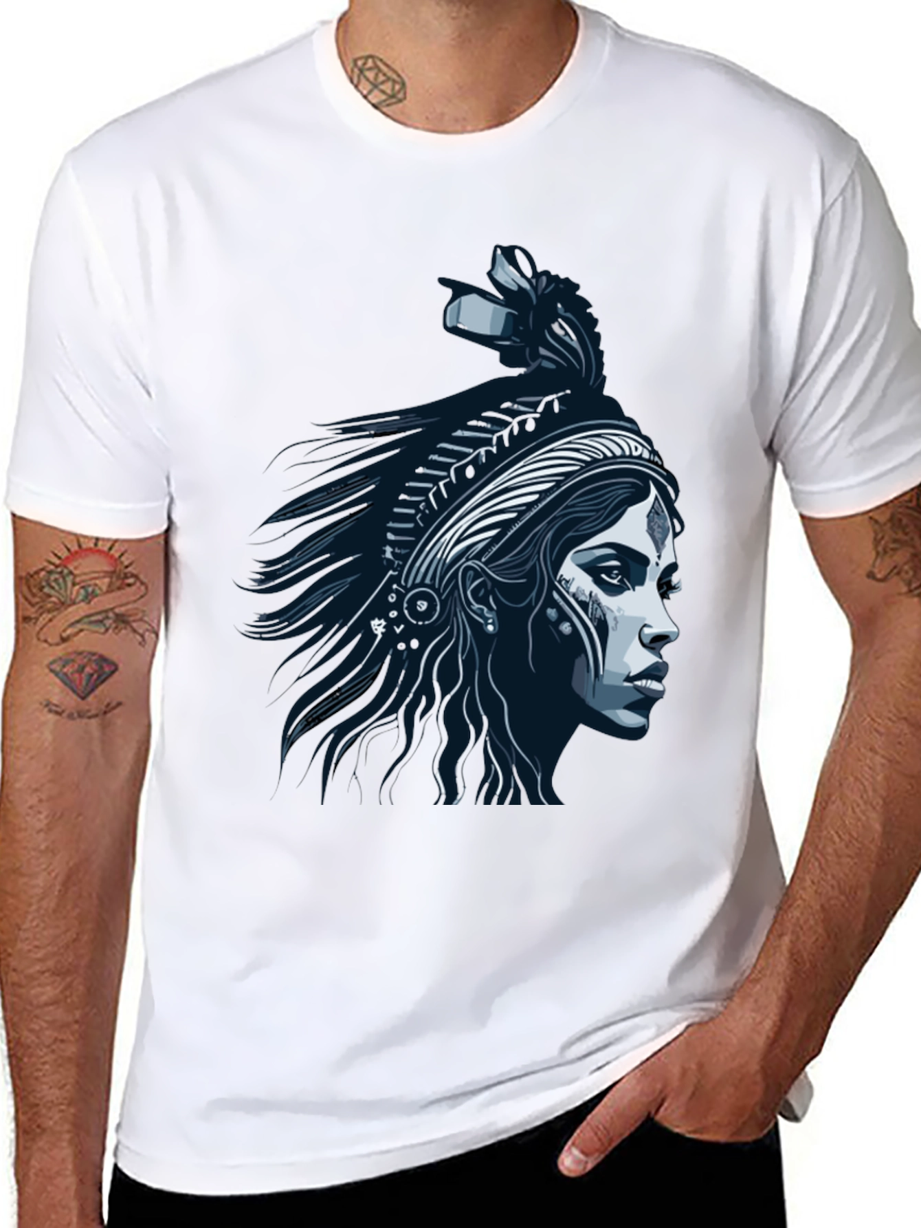 Black Native Headdress Graphic Tee - Black Cotton T-Shirt view 8