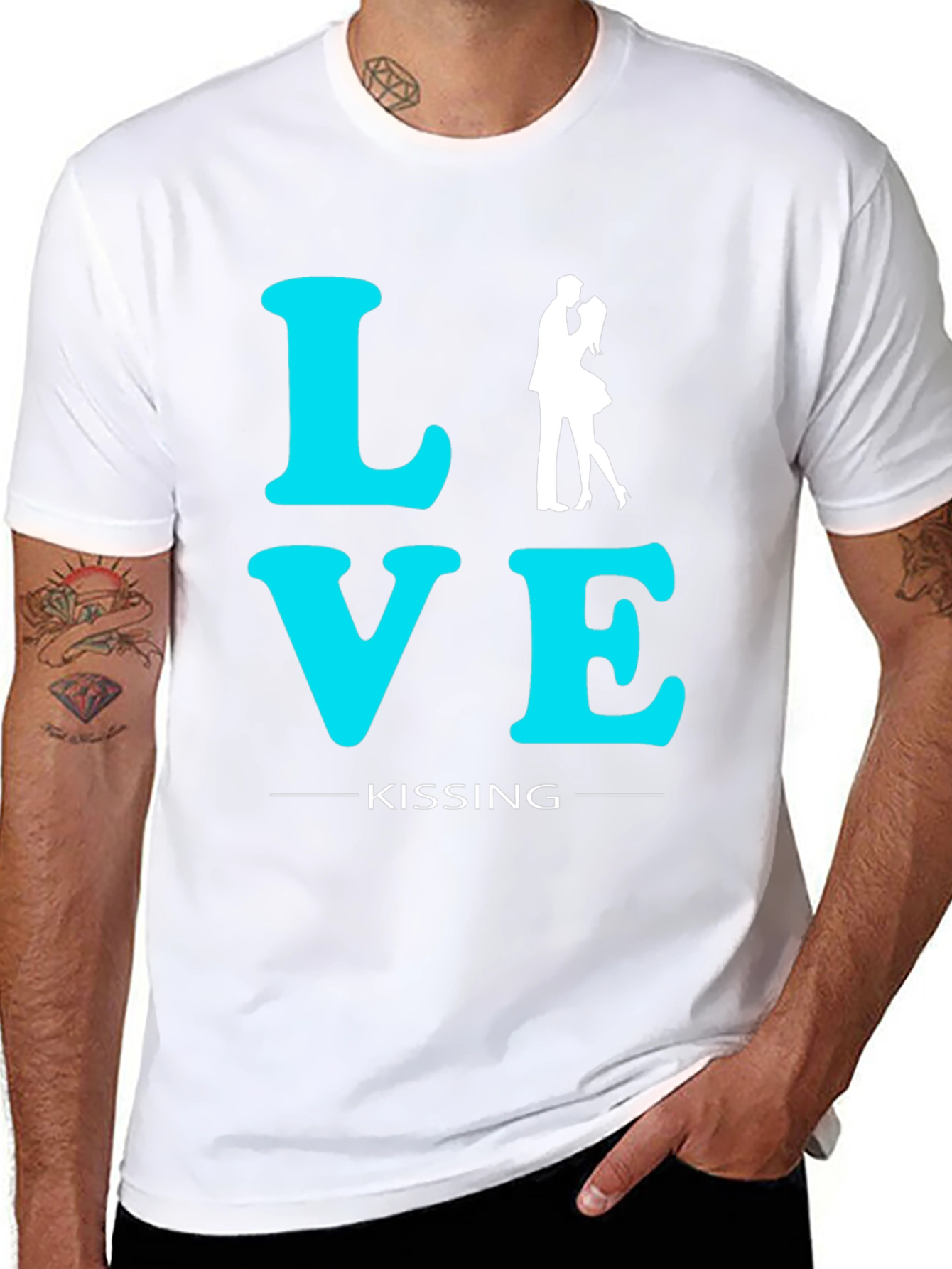 Black Love Kissing Graphic Tee - Black Cotton T-Shirt view 8