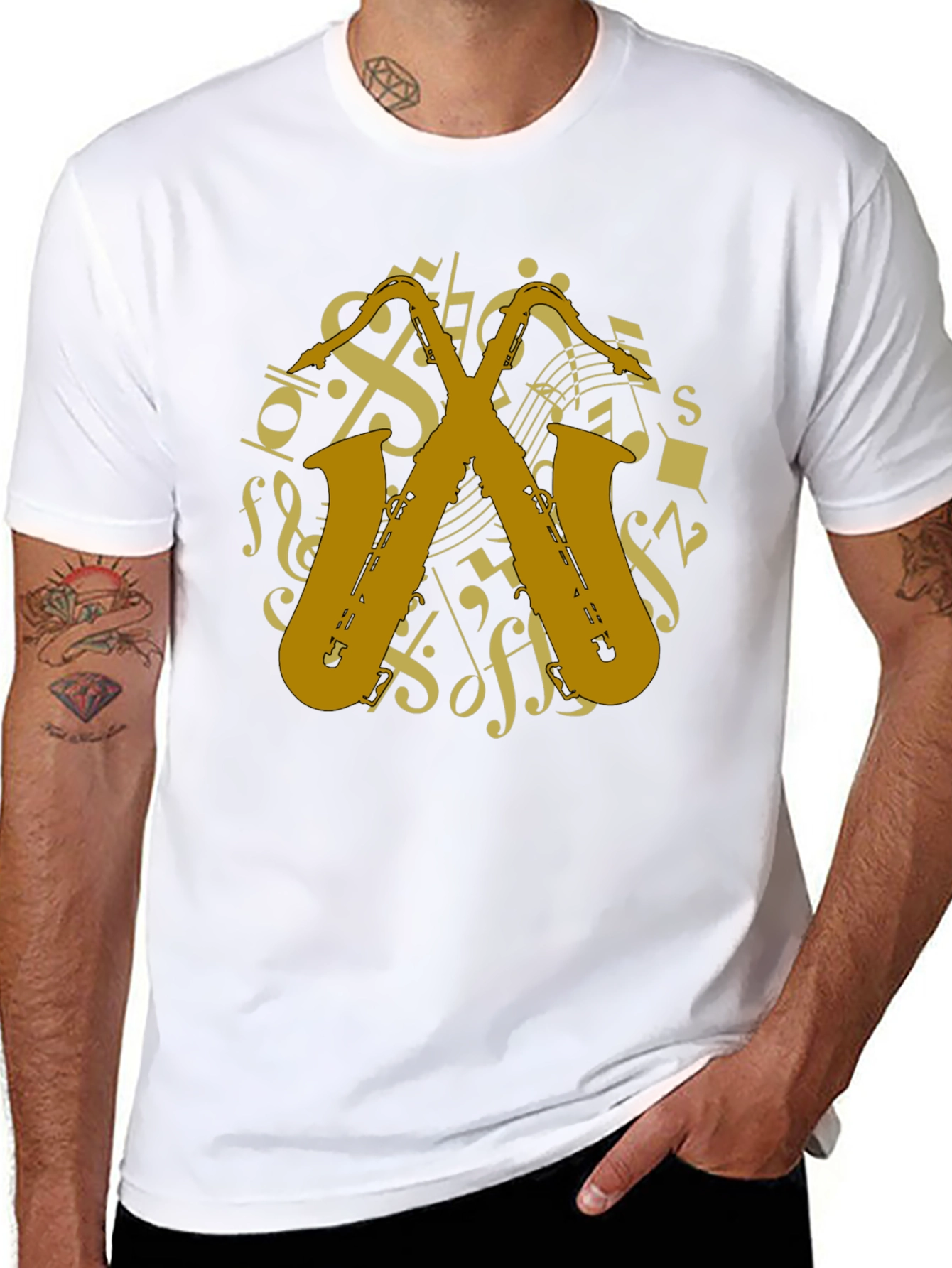 Black Saxophone Music Notes Graphic T-Shirt view 8