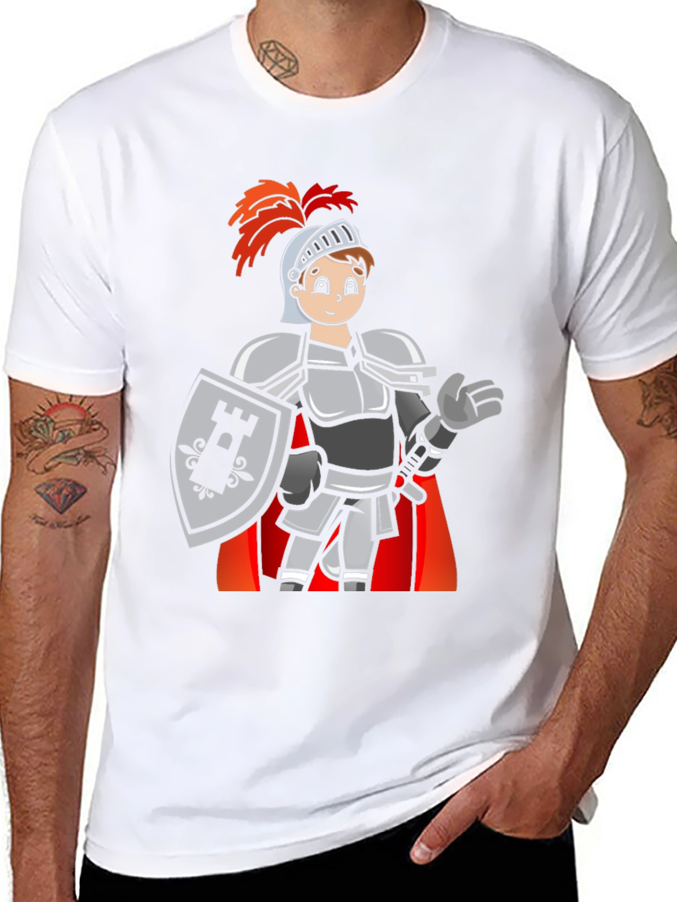 Black Cartoon Knight Graphic Tee - Black Casual T-Shirt view 8