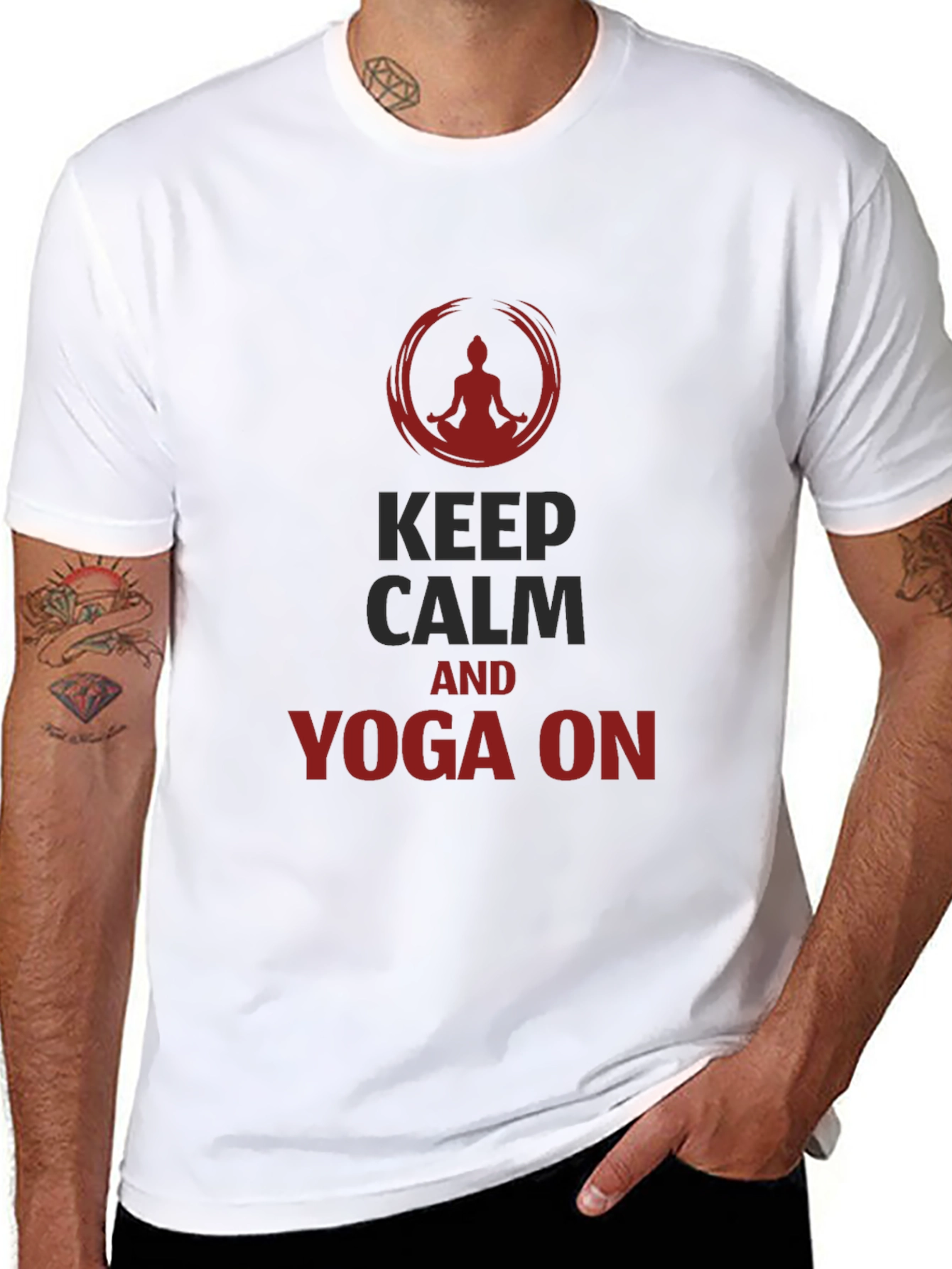 Black Keep Calm Yoga T-Shirt - Men's Black Tee view 8