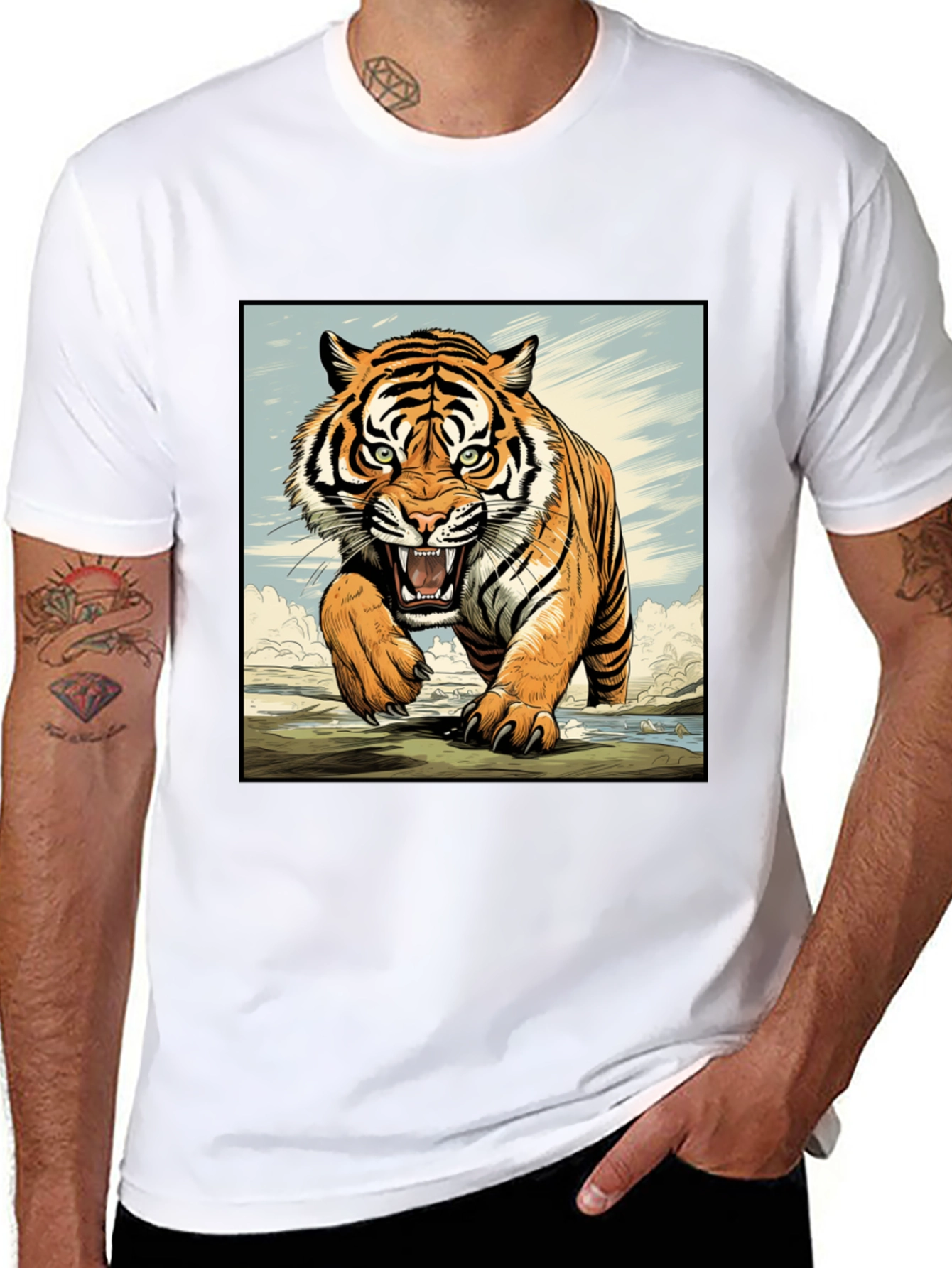 Black Tiger Graphic Black T-Shirt view 8
