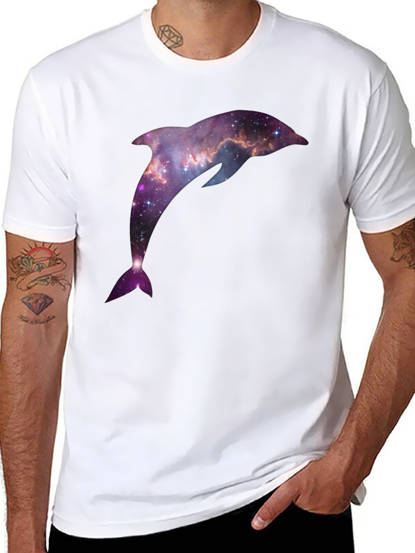 Black Galaxy Dolphin Graphic Tee - Black Short Sleeve T-Shirt view 8