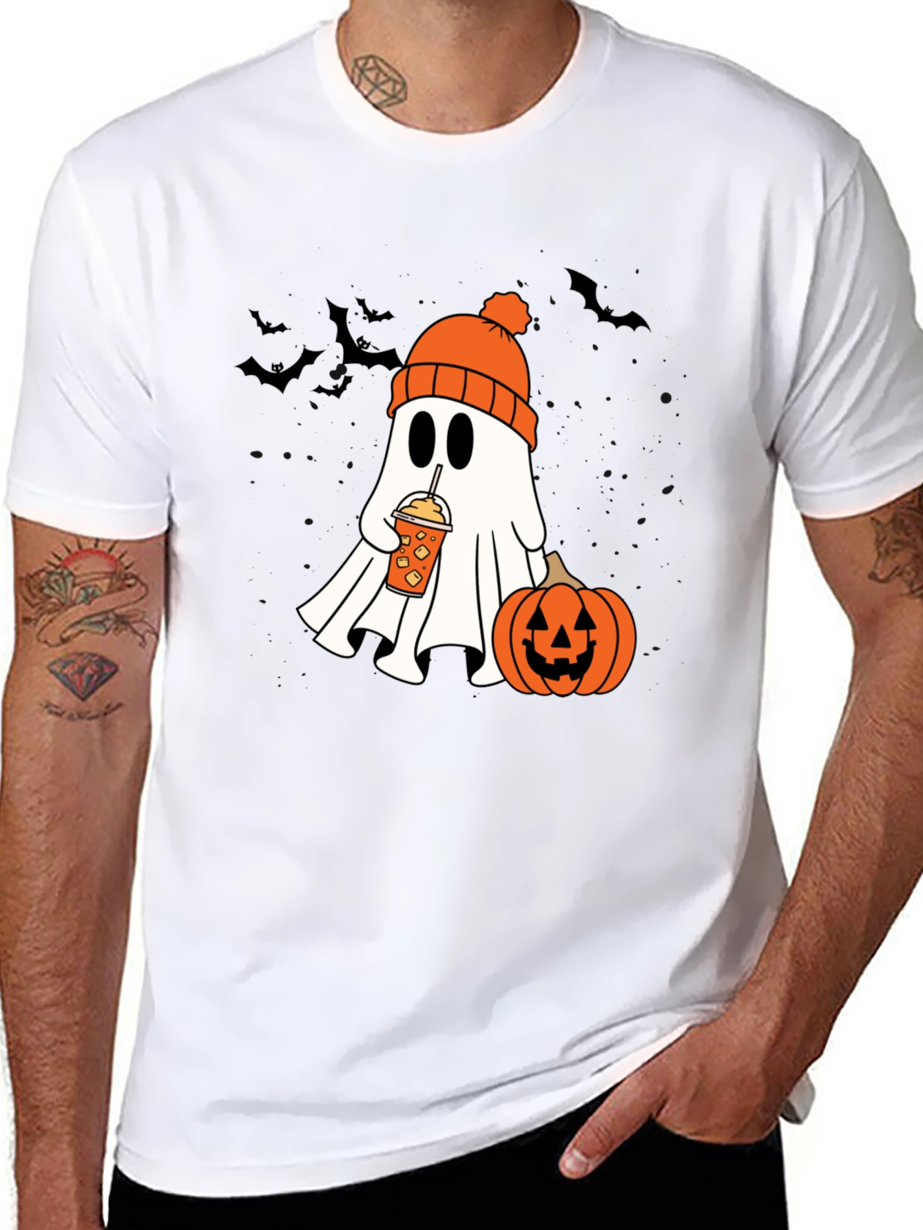 Black Halloween Ghost with Pumpkin Spice Tee view 8