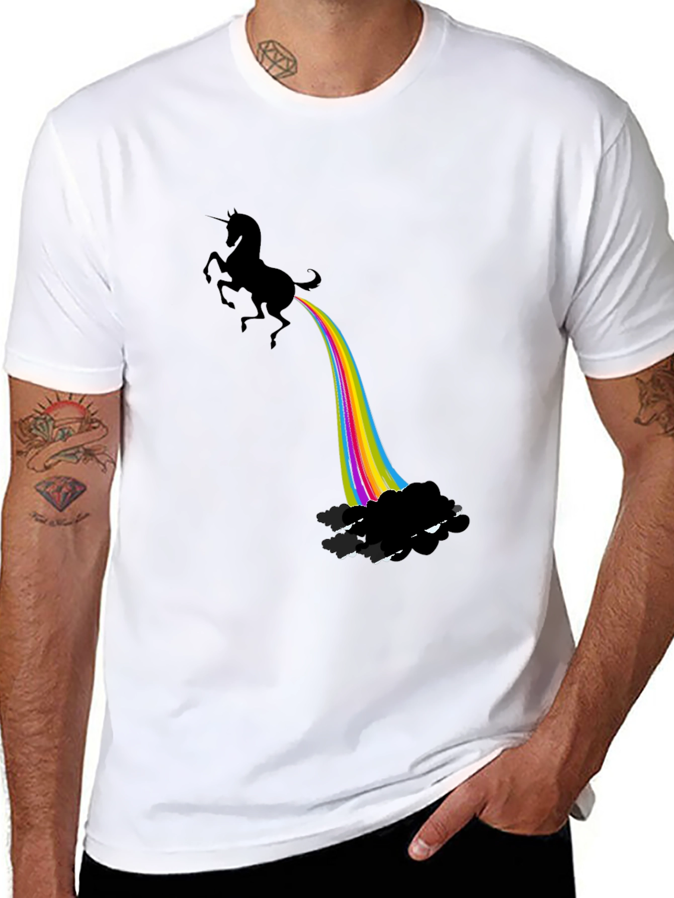 Black Unicorn Rainbow Funny Graphic T-Shirt view 8