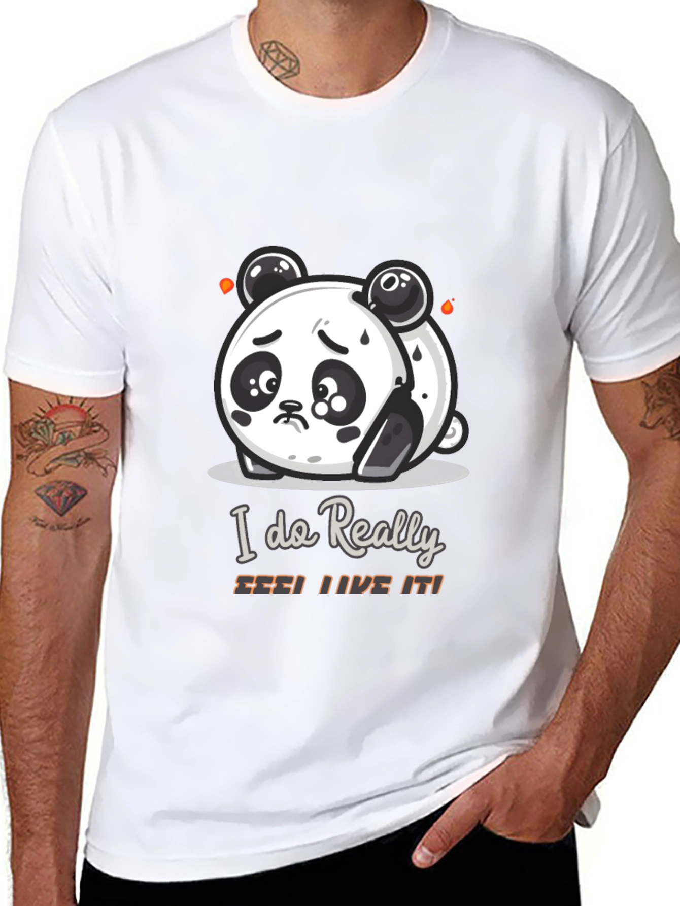 Black Sad Panda Cartoon Graphic T-Shirt view 8