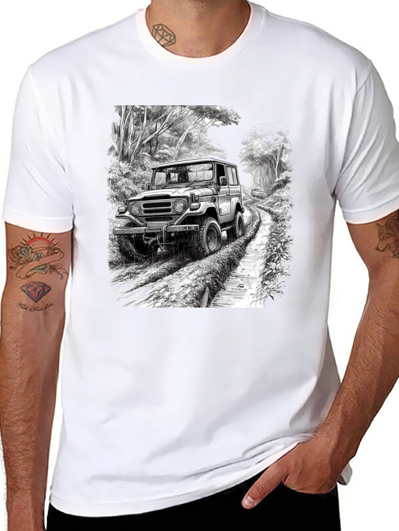 Black Off-Road Vehicle Graphic Tee - Black Cotton Blend view 8