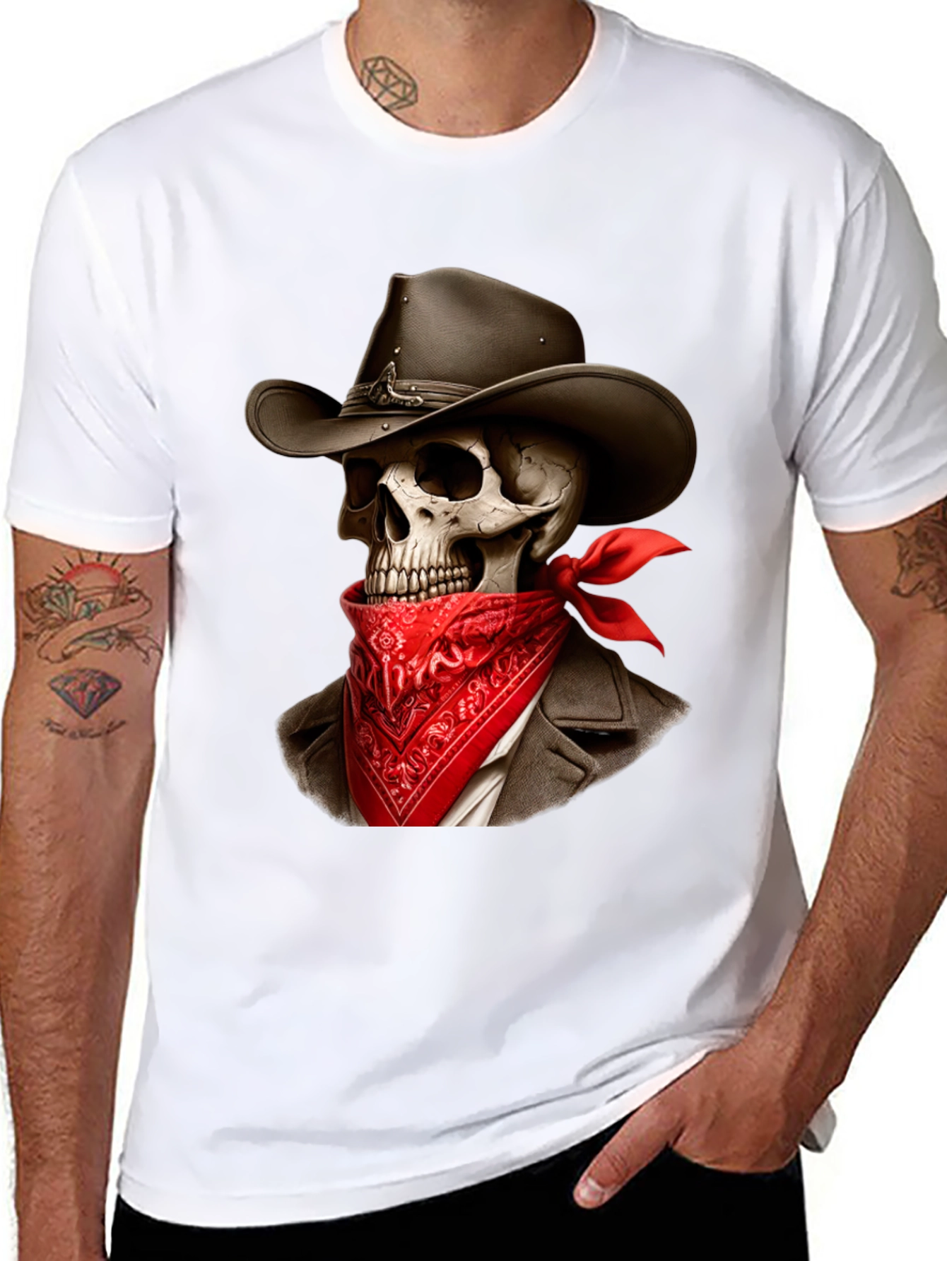 Black Cowboy Skeleton Graphic Tee - Western Style Shirt view 8
