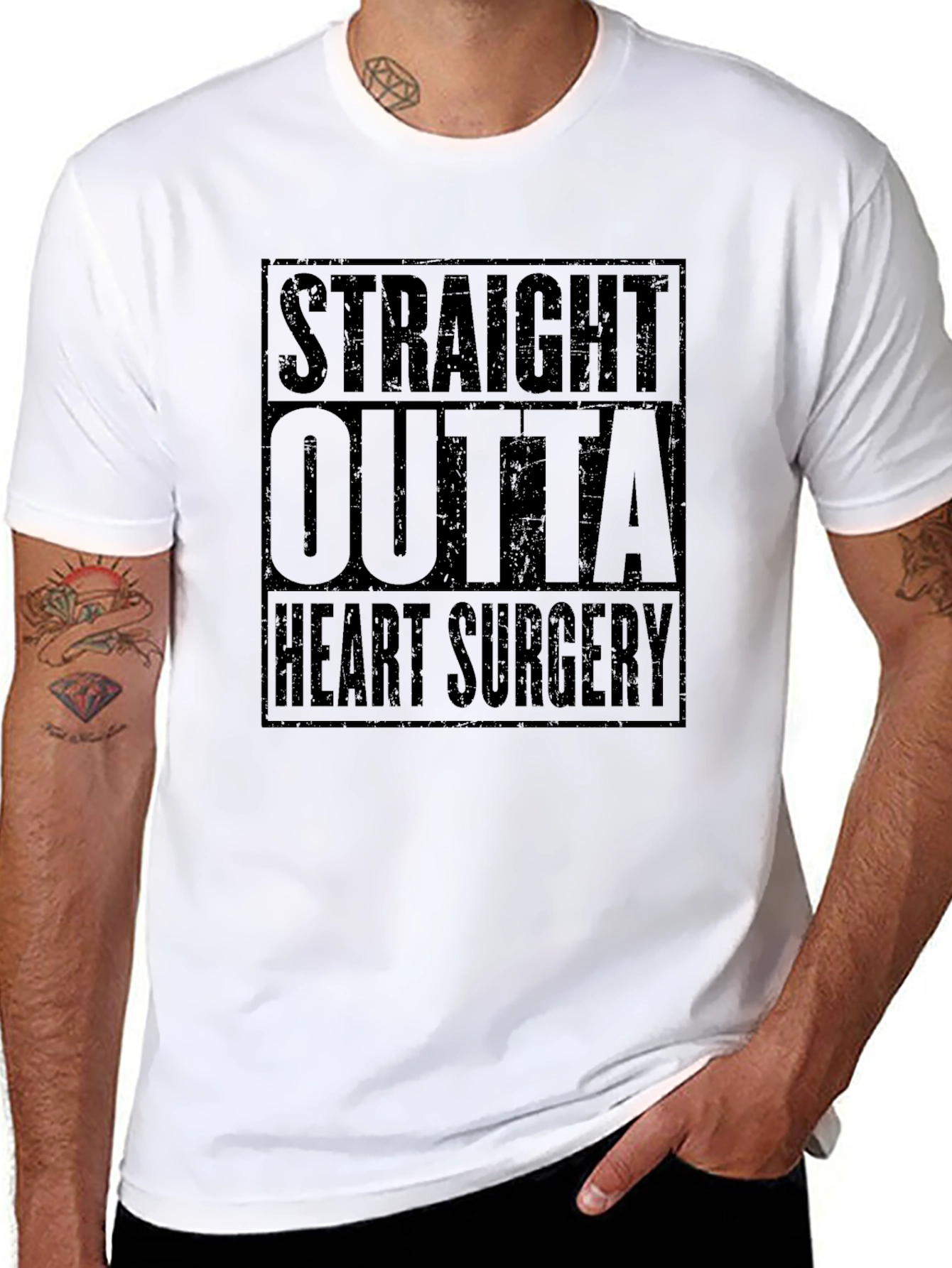 Black Straight Outta Heart Surgery Black T-Shirt view 8
