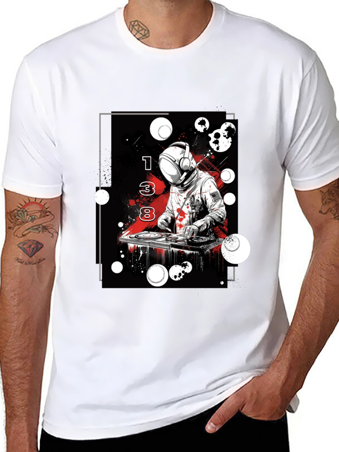 Black Astronaut DJ Graphic Tee - Black Cotton Blend view 8