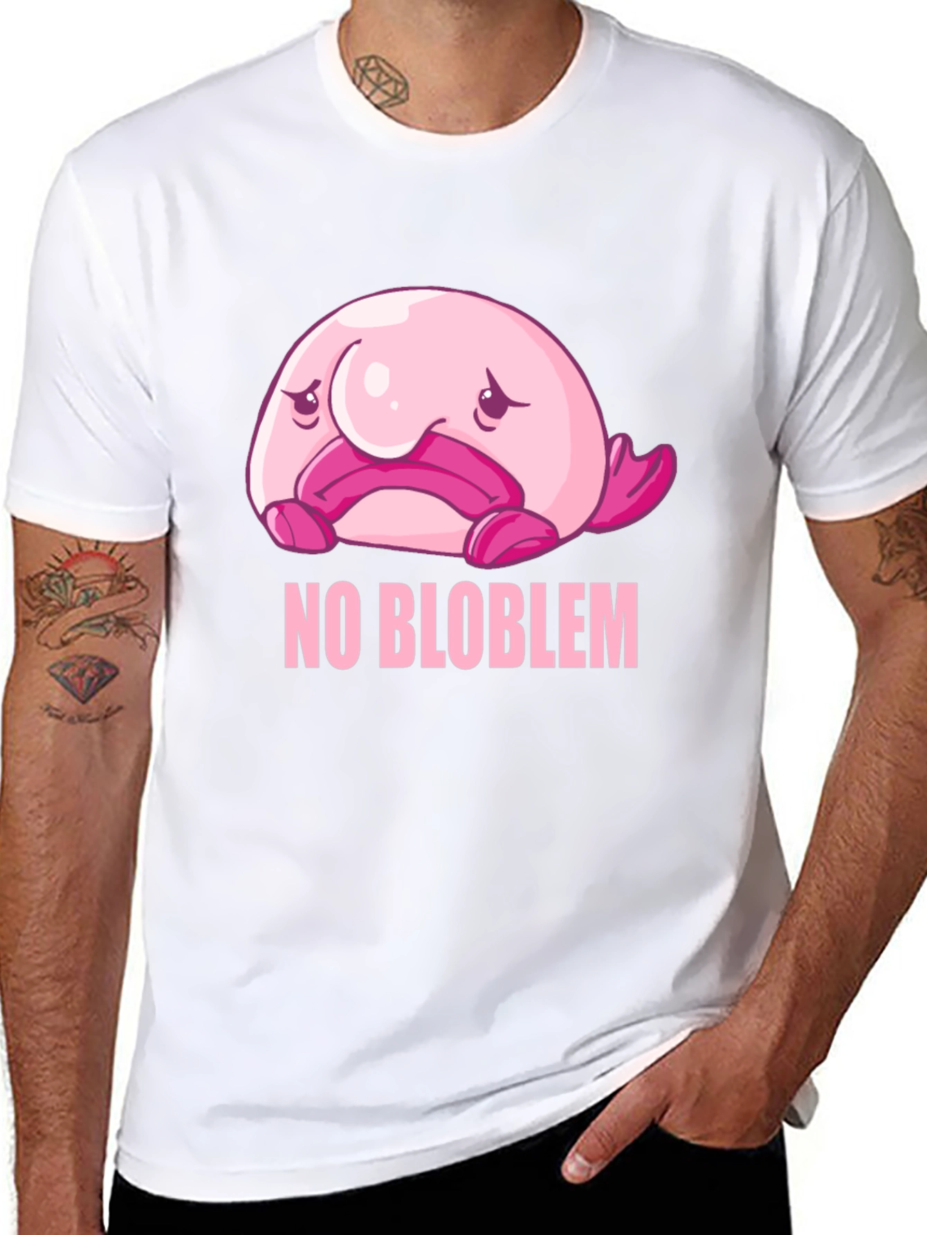 Black No Blob-lem T-Shirt - Funny Blobfish Graphic Tee view 8