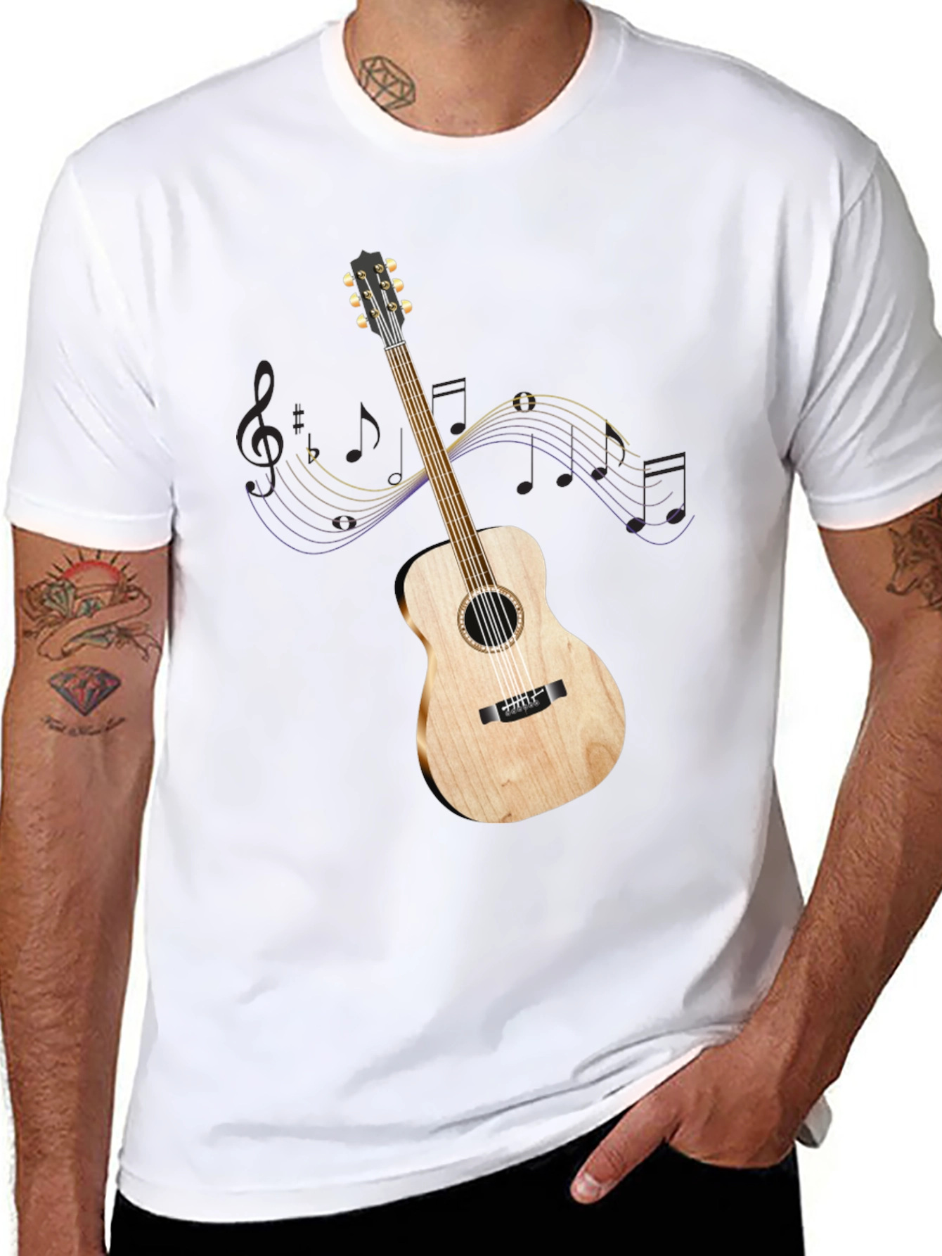 Black Acoustic Guitar Graphic Tee - Music Lover Shirt view 8