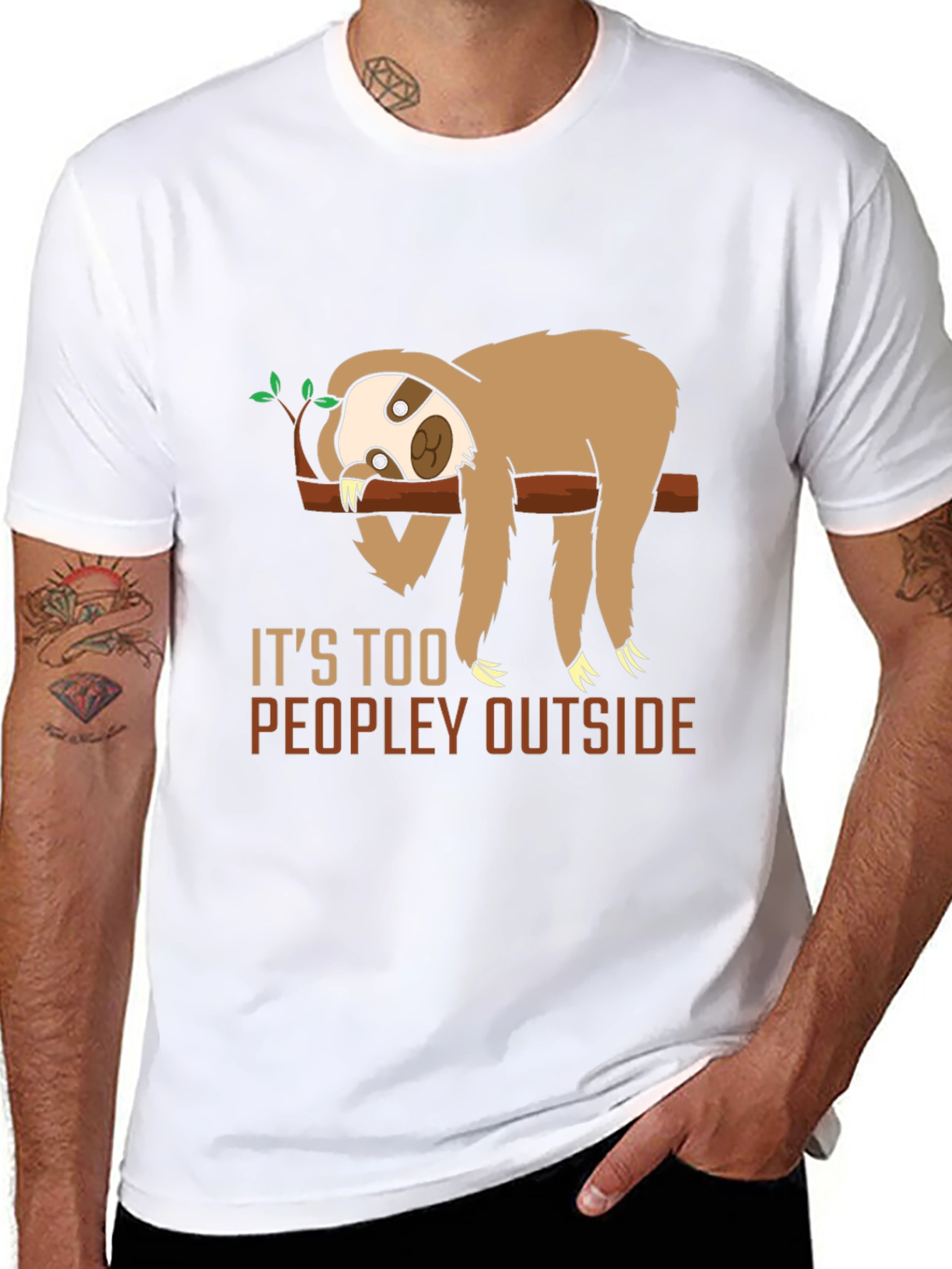 Black Funny Sloth "Too Peopley" Graphic T-Shirt view 8