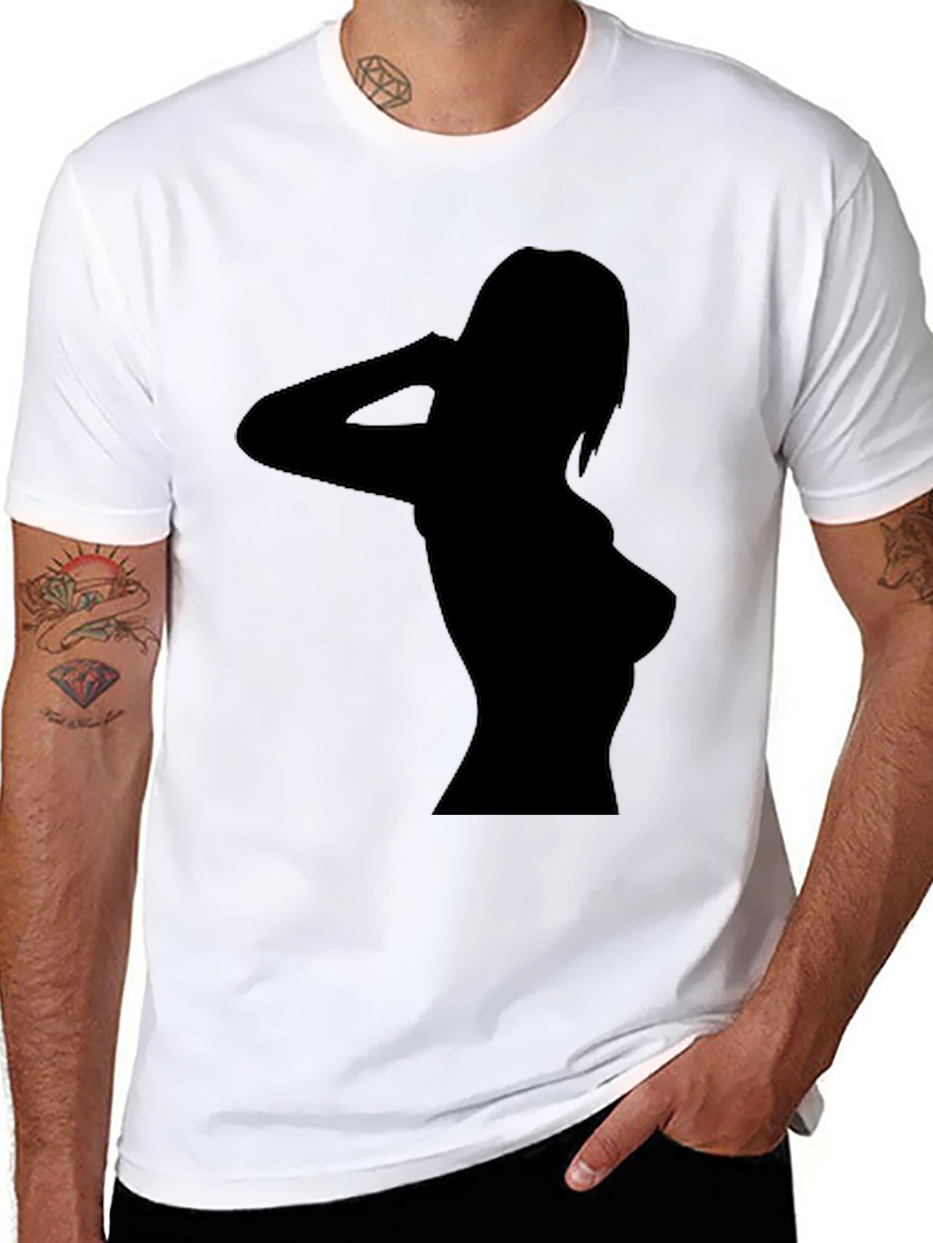 Black Sleek Black T-Shirt with Silhouette Design view 8