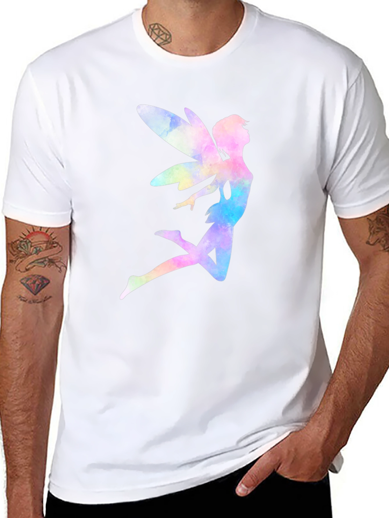 Black Watercolor Fairy Graphic T-Shirt - Black Cotton Blend view 8